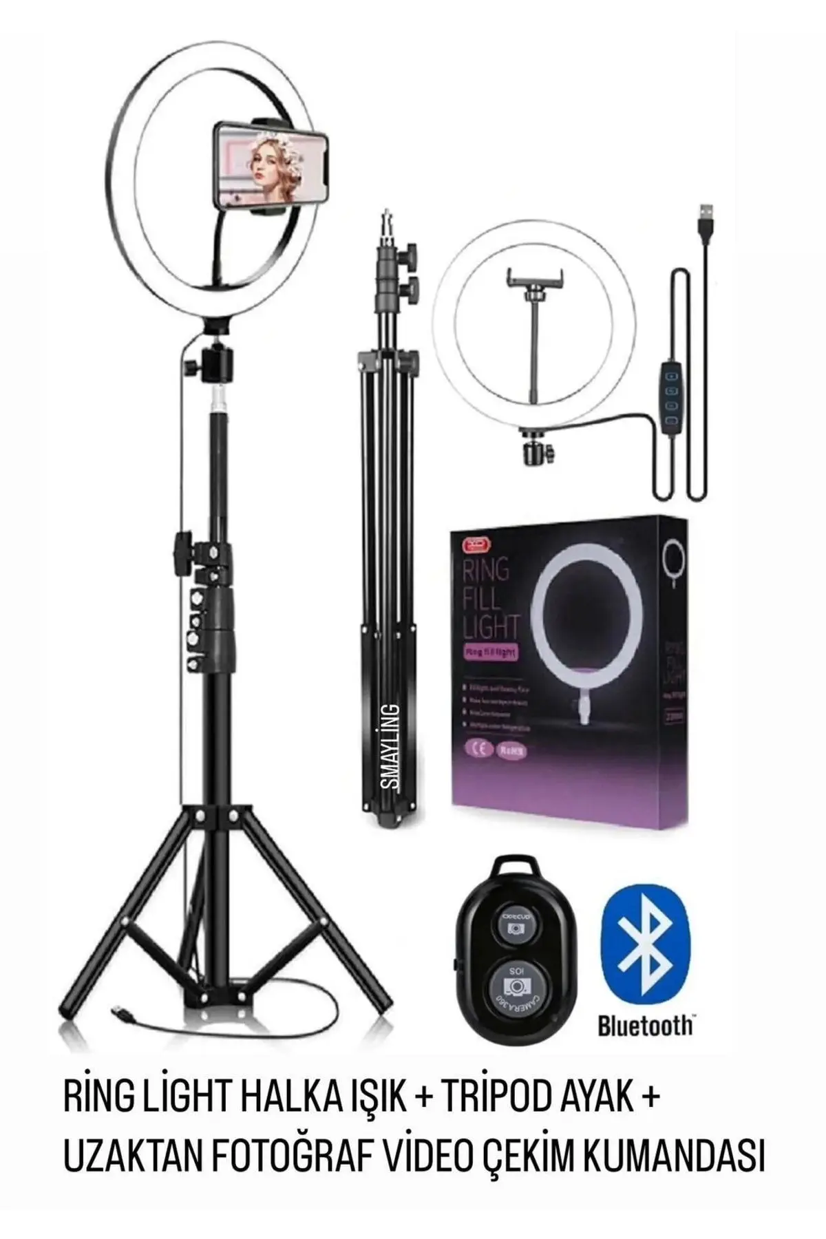 SMAYLİNG 10ınç Youtuber Led Işıklı Tripod Selfie Makyaj Işığı Sürekli Ring Light 26cm 2.1 M Ayaklı Tripot