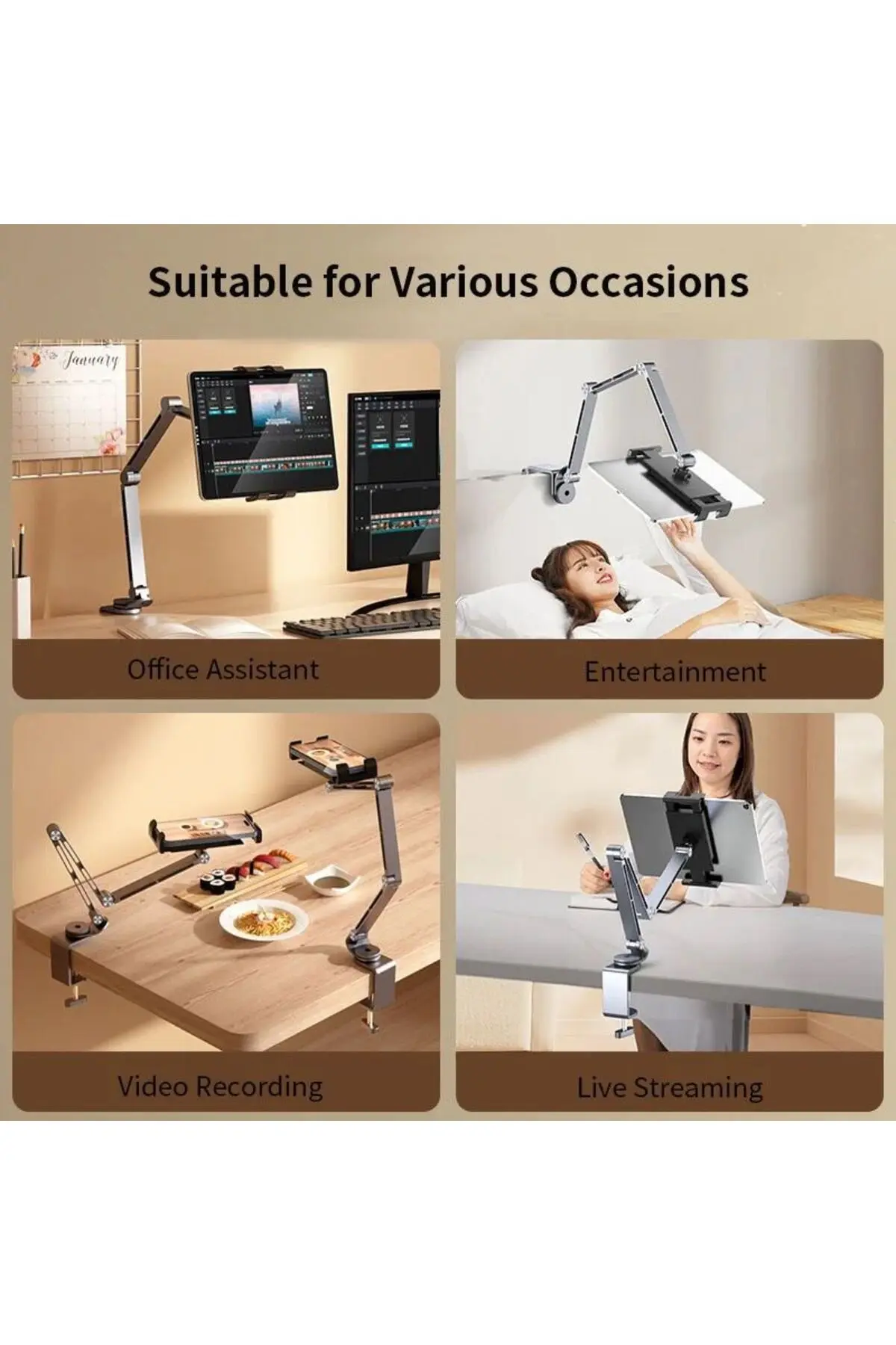 Alüminyum Akrobat Tablet&Telefon Tutucu Stand 360° Oynar Başlıklı Ayarlanabilir Katlanabilir LÜX