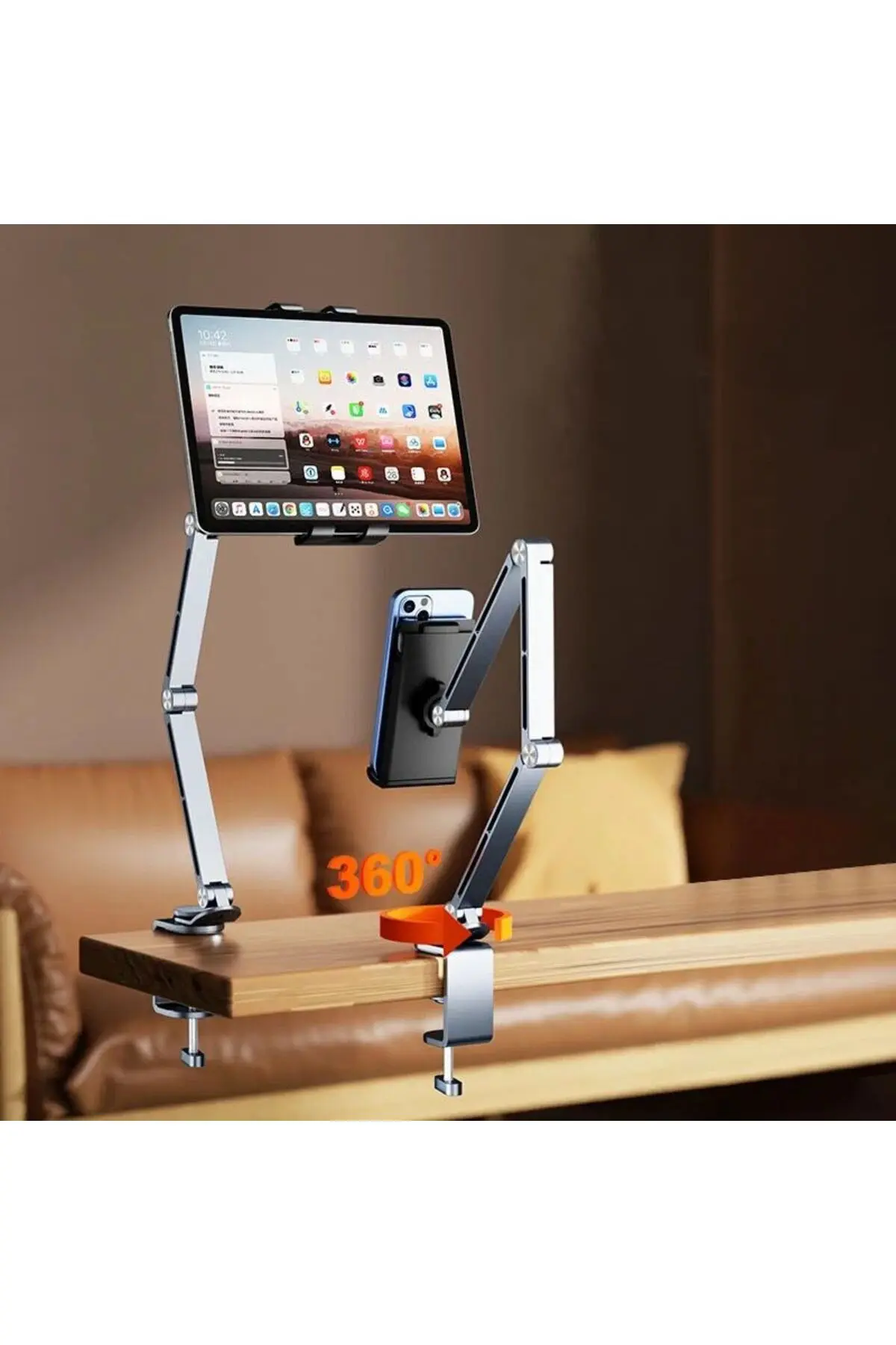Alüminyum Akrobat Tablet&Telefon Tutucu Stand 360° Oynar Başlıklı Ayarlanabilir Katlanabilir LÜX