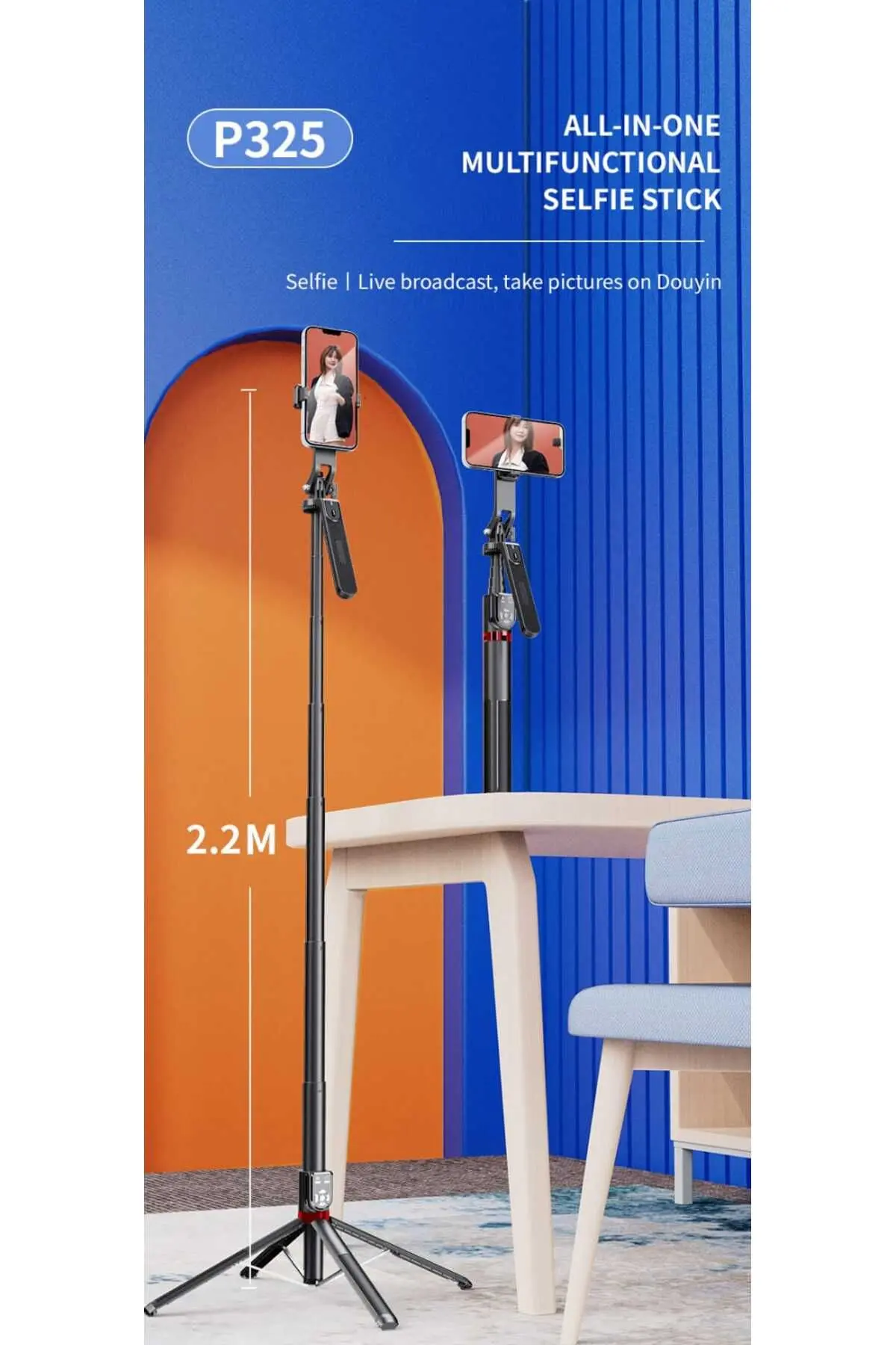 Asfal 220 Cm Çift Uzaktan Kumandalı Alüminyum Tripod Telefon, Kamera, Işık Ve Gopro Uyumlu Selfie Çubuğu