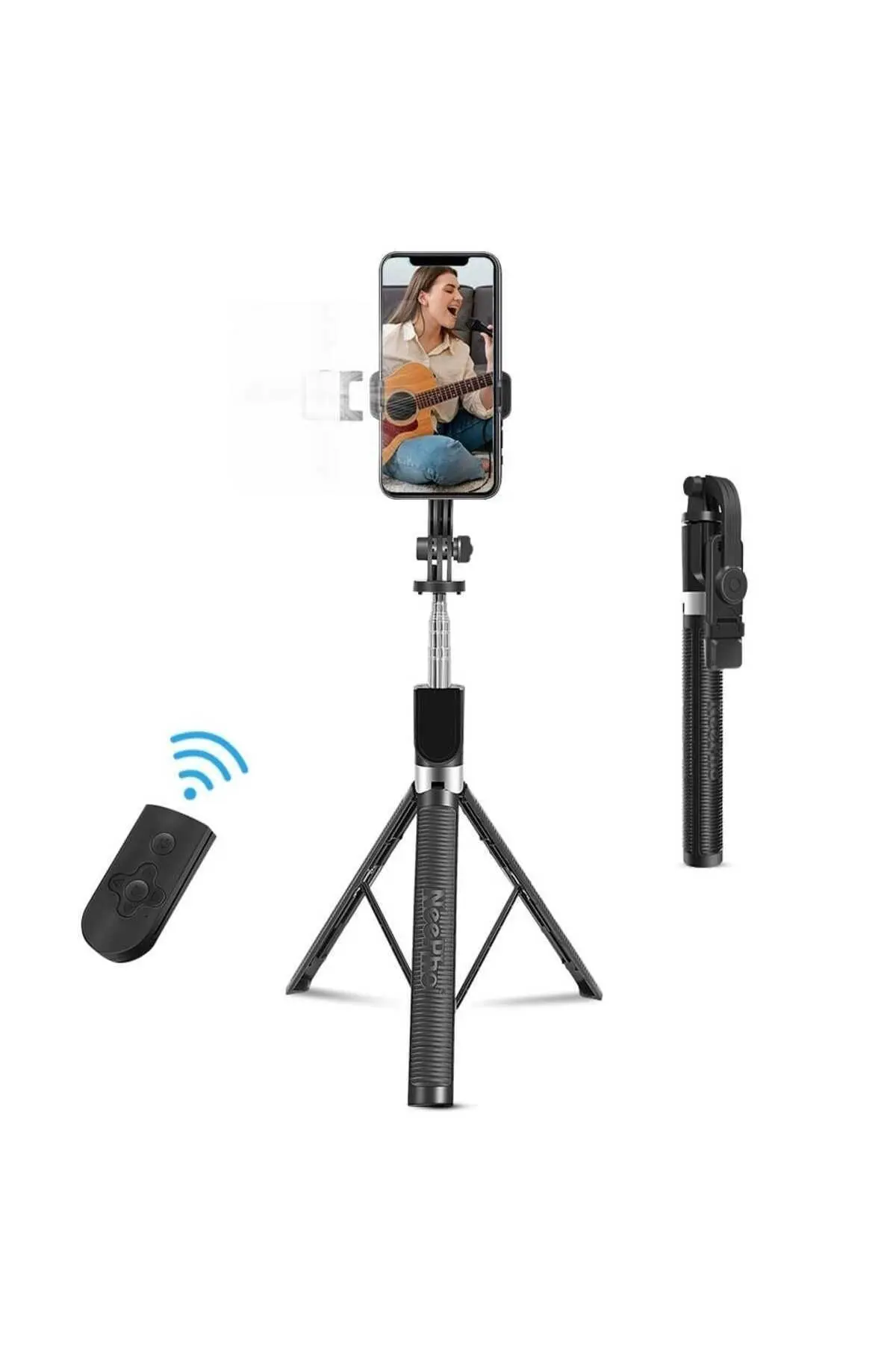 Led Işıklı Gopro Uyumlu Bluetooth Kumandalı 170 cm Selfie Çubuğu ve Tripod Telefon, LED Işık Takılır