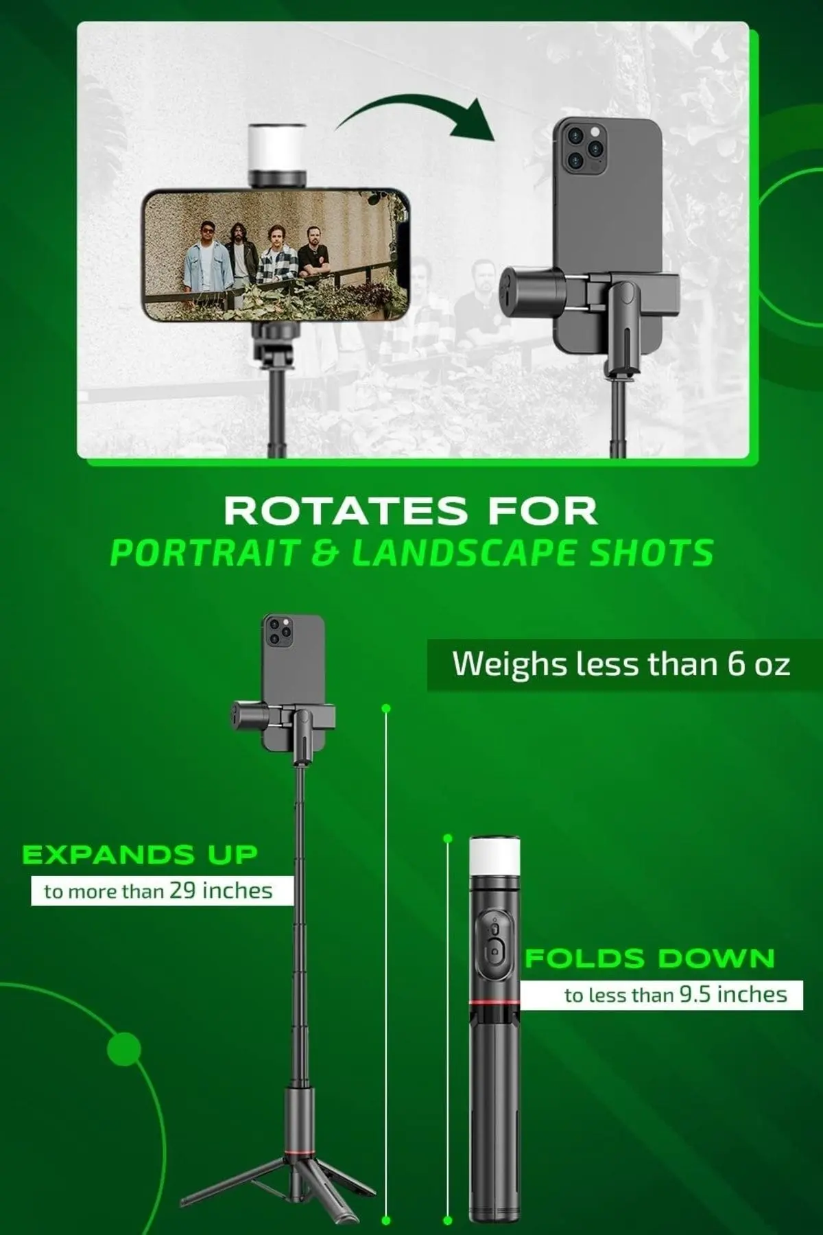 Taşınabilir, 3 Renk Işıklı Uzaktan Kumandalı 76 Cm Tripod, Özçekim Ve Selfie Çubuğu