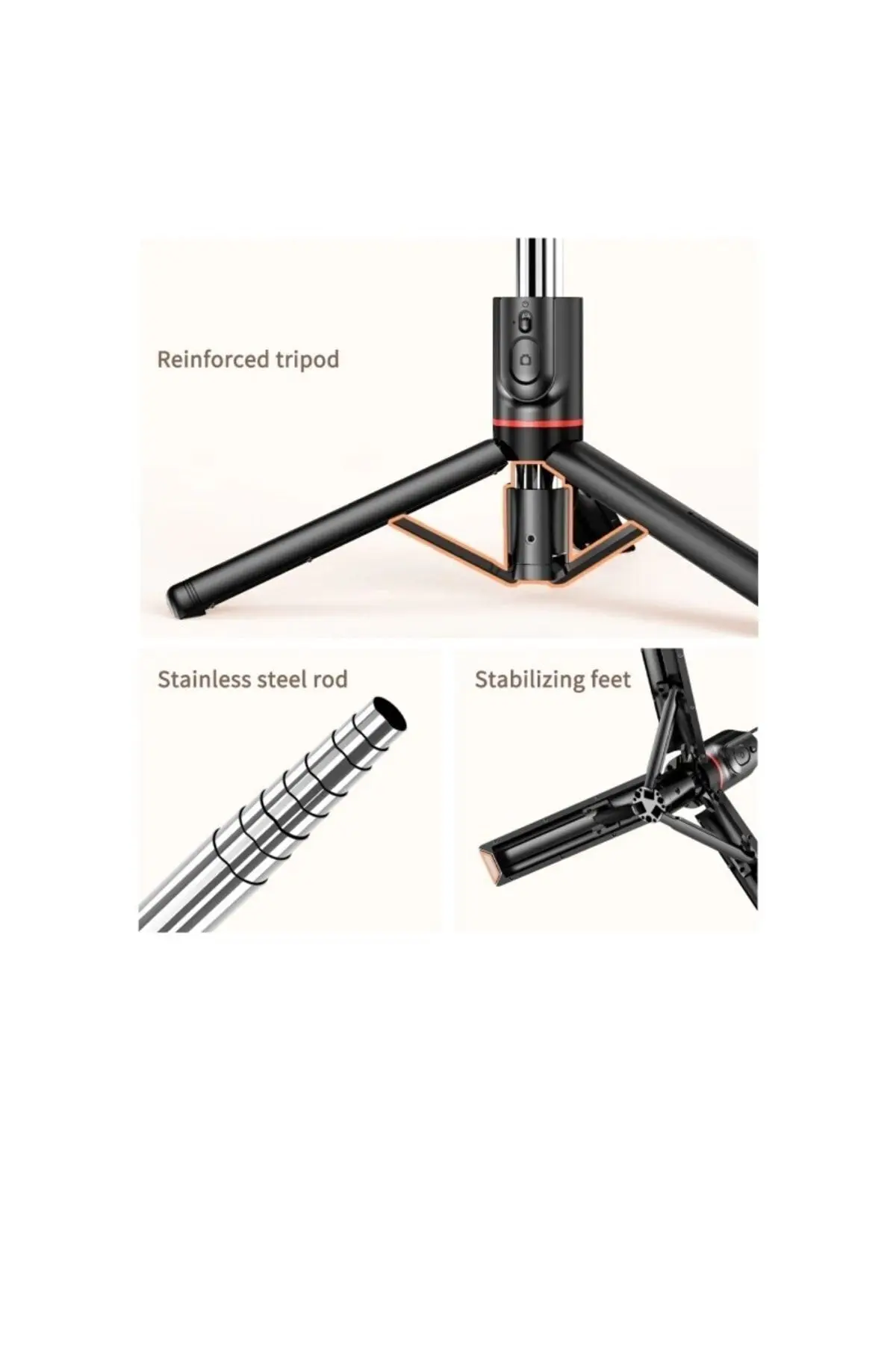 Işıklı 3 Renkli Uzaktan Kumandalı 110 Cm Tripod, Özçekim Ve Selfie Çubuğu Yatay Ve Dikey Kullanım