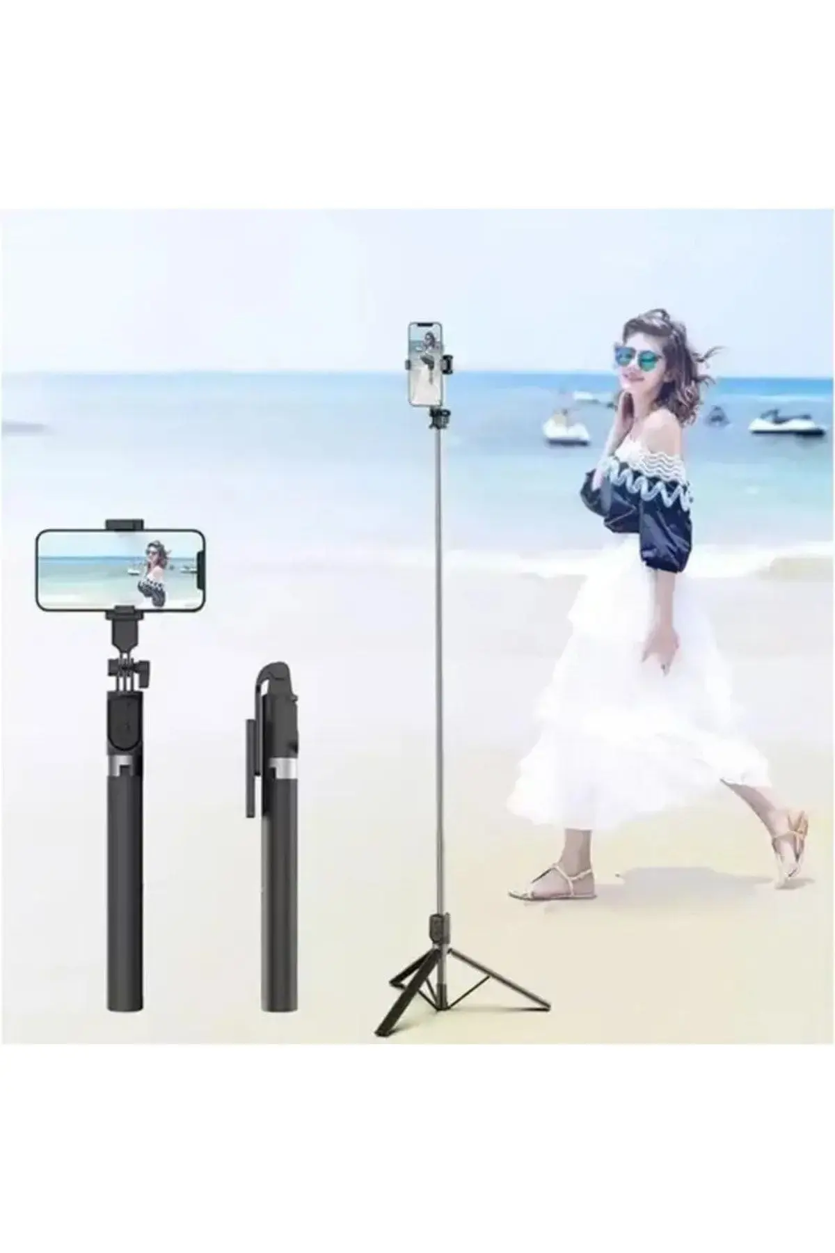 Gopro Uyumlu, Bluetooth Kumandalı, 170 cm Selfie Çubuğu ve Tripod Telefon ve LED Işık Takılır