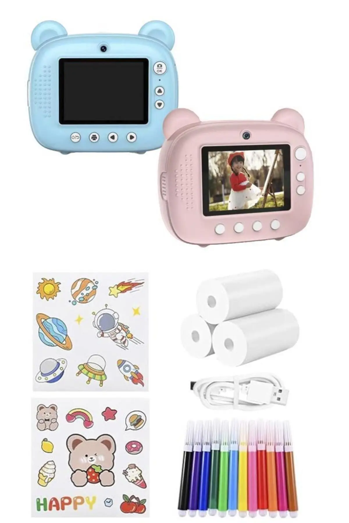 TRM-CMR14 Mavi Dijital Video Kayıt Fotoğraf Çocuk Kamerası Anlık Termal Resim Kağıt Baskılı Y