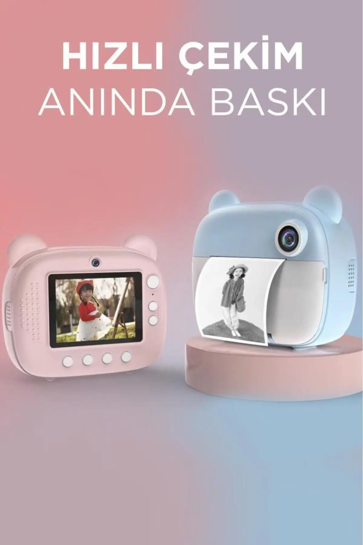 TRM-CMR14 Mavi Dijital Video Kayıt Fotoğraf Çocuk Kamerası Anlık Termal Resim Kağıt Baskılı Y