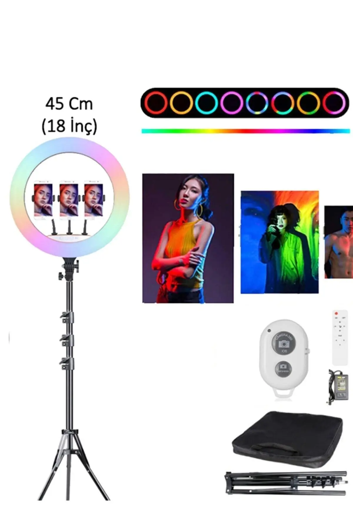 45 cm Rgb Işık, Kumanda Ve Çantalı -210 Cm Tripot Renkli Makyaj Tiktok Selfie Işığı Selfie Tripod