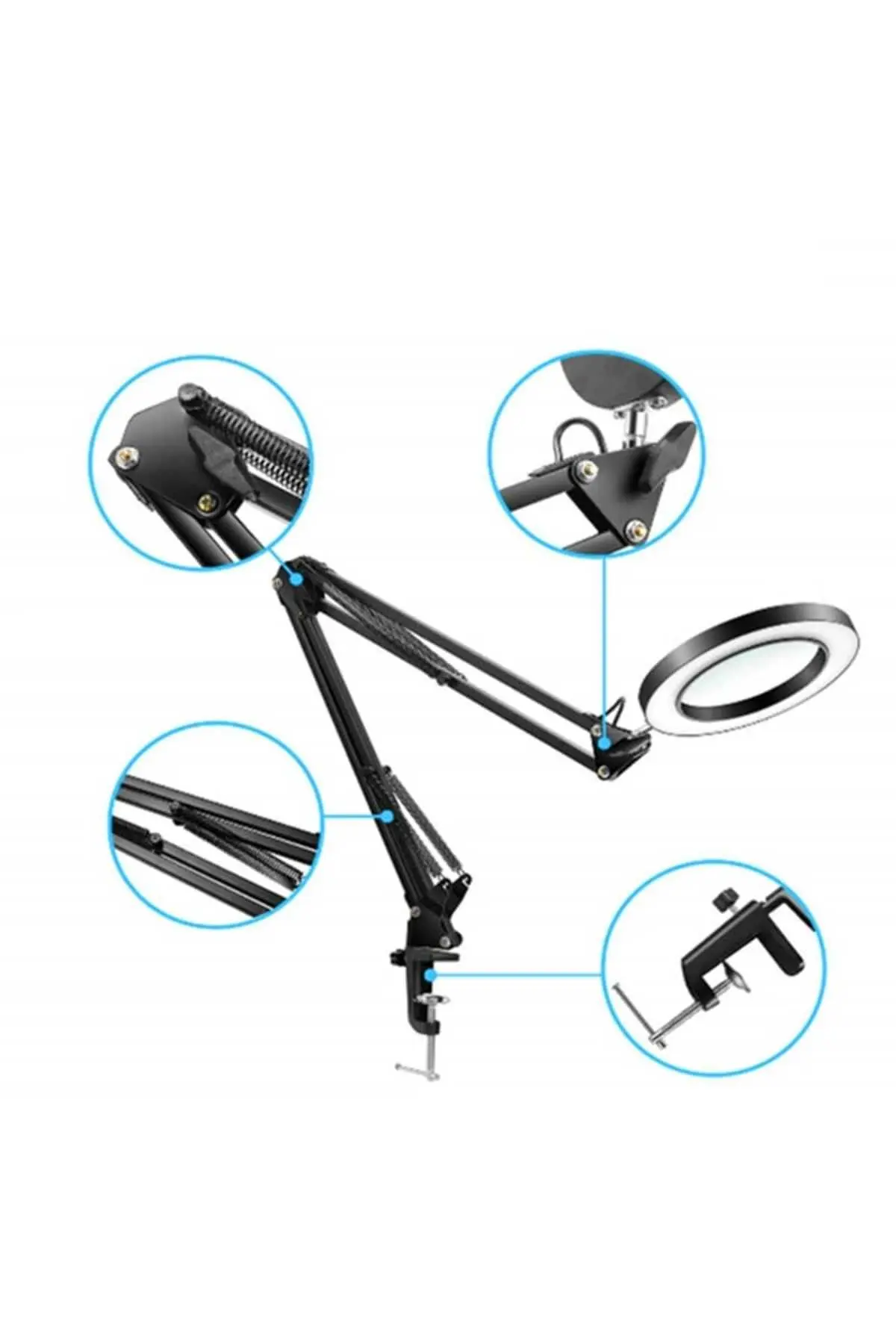 74cm Metal Masaüstü Selfie Işığı 3 Renkli Okuma ve Çalışma Lambası Akrobat 16 cm Ring Light