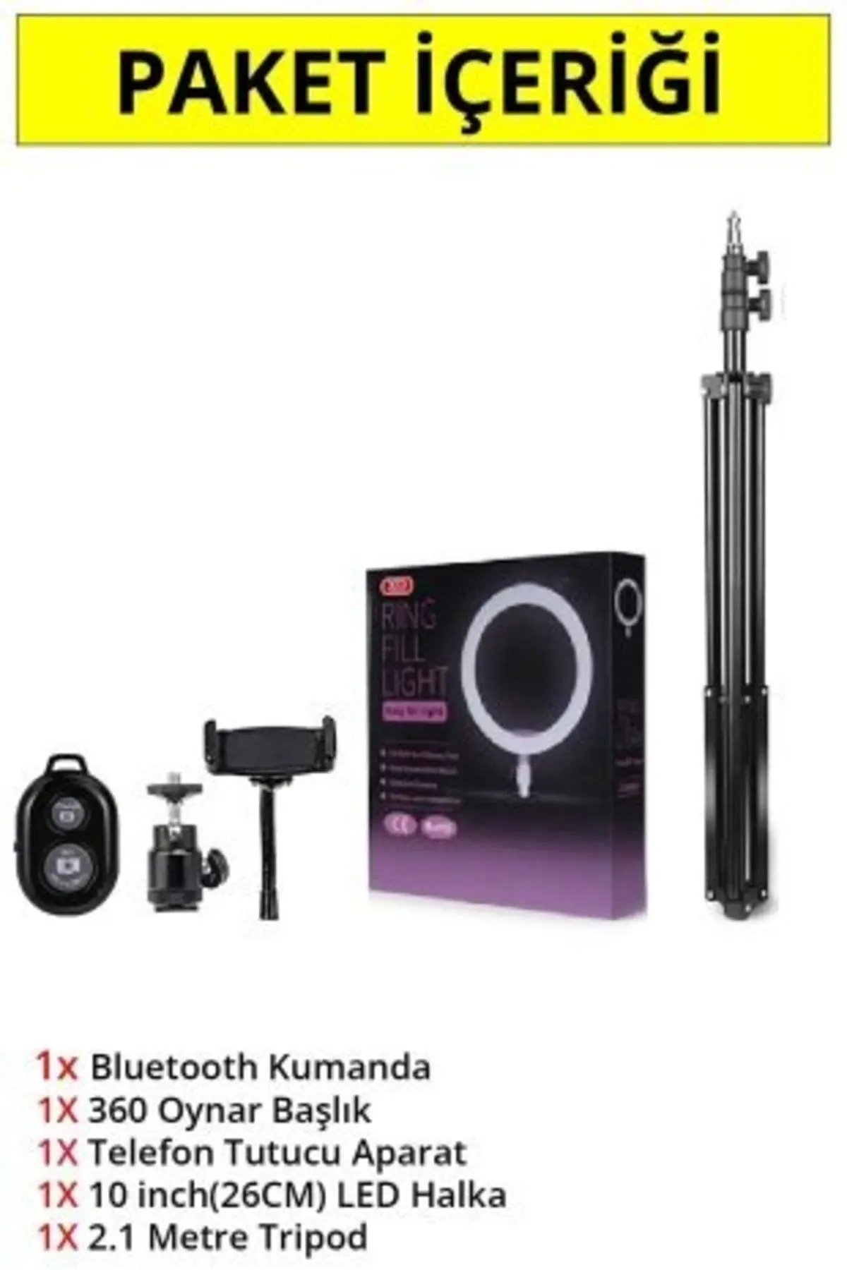 Kumandalı 10 Inç(26 CM) Led Işık 210 Cm Tripod Youtuber Kuaför Makyaj Işığı Tiktok Işığı Ring Light