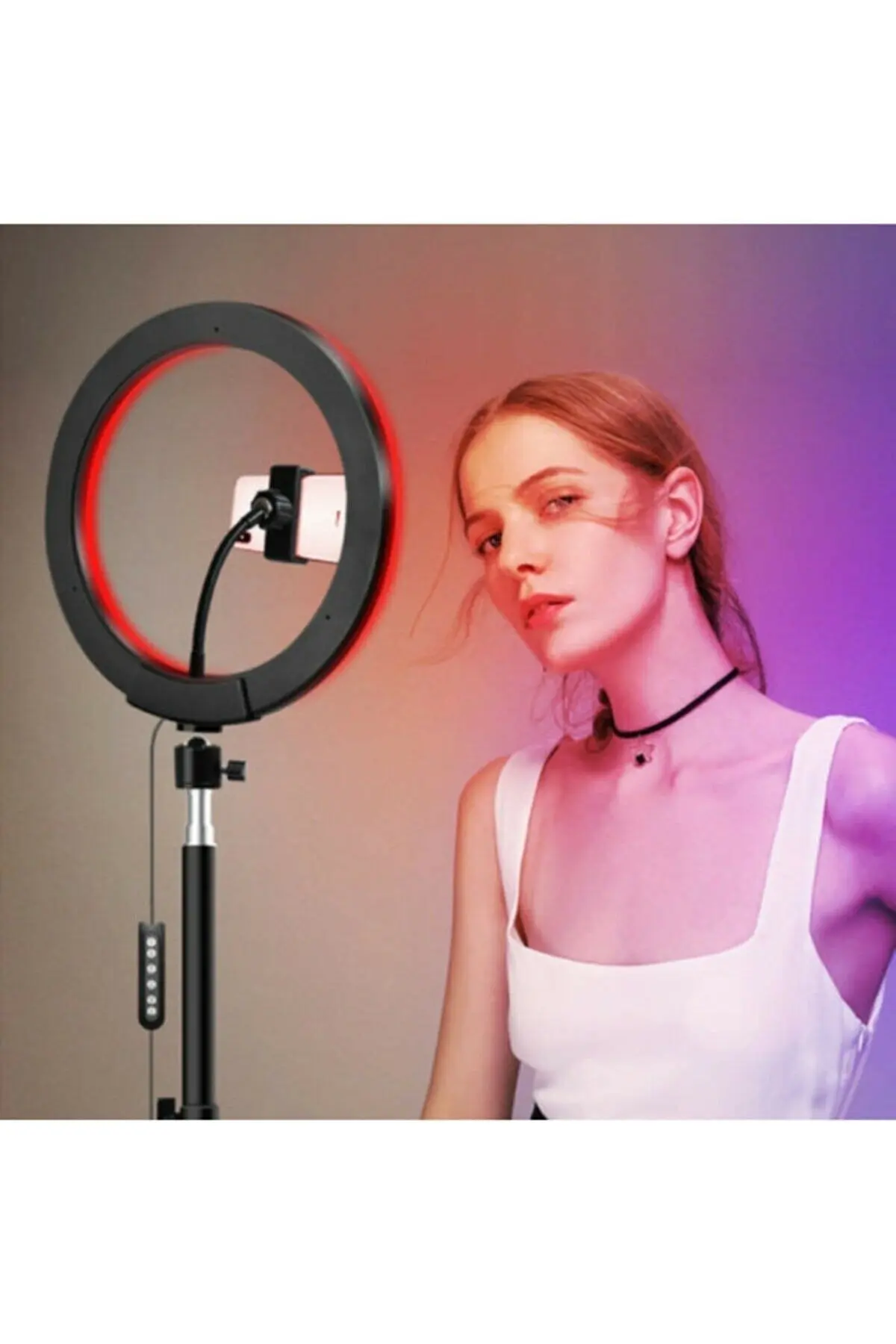 10 Inç 26 Cm Rgb Çok Renkli Led Make Up Selfie Işığı Ve 210 Cm Tripot Selfie Çubuğu Tiktok Işığı