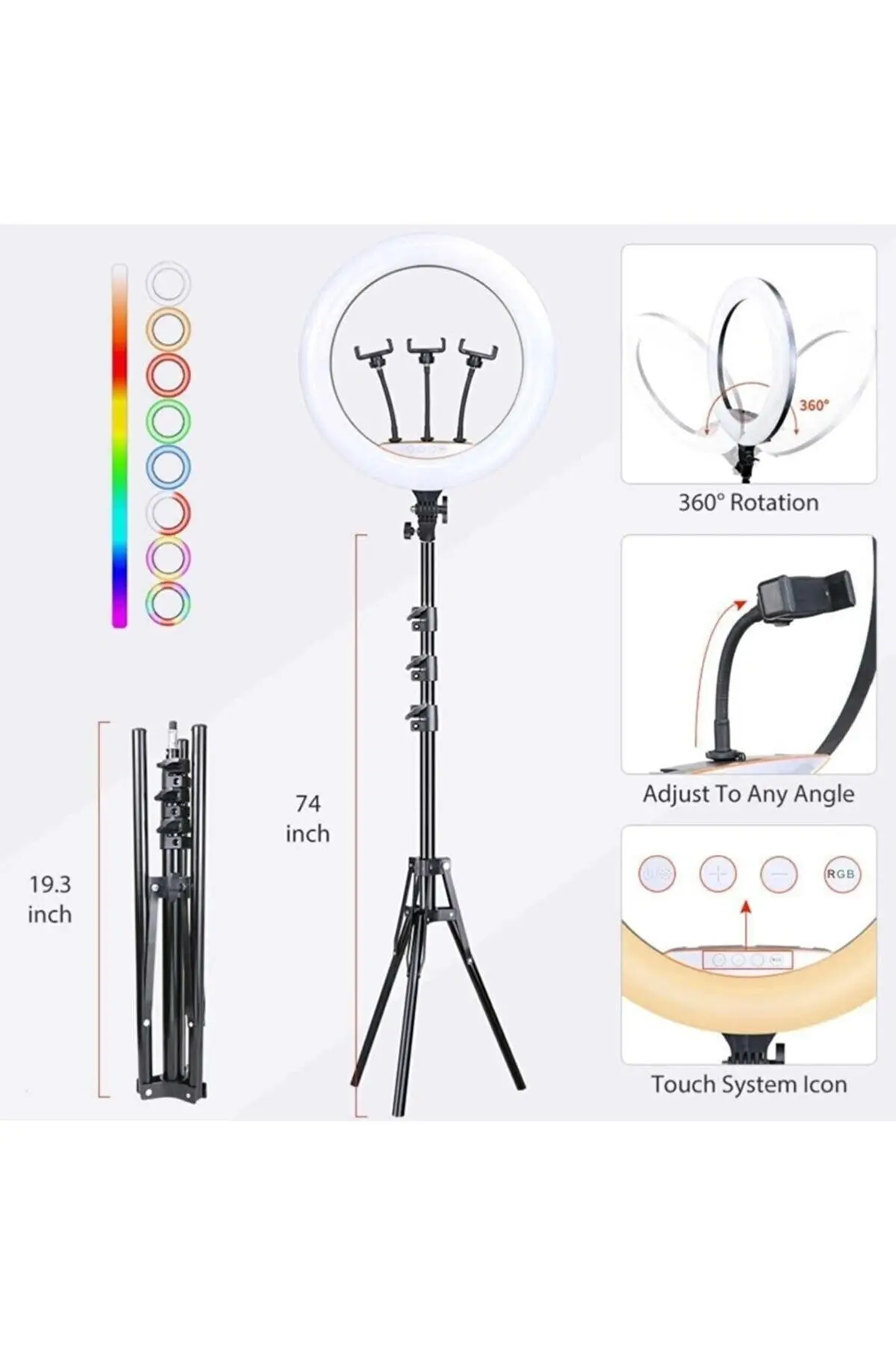 45 cm Rgb Işık, Kumanda Ve Çantalı -210 Cm Tripot Renkli Makyaj Tiktok Selfie Işığı Selfie Tripod