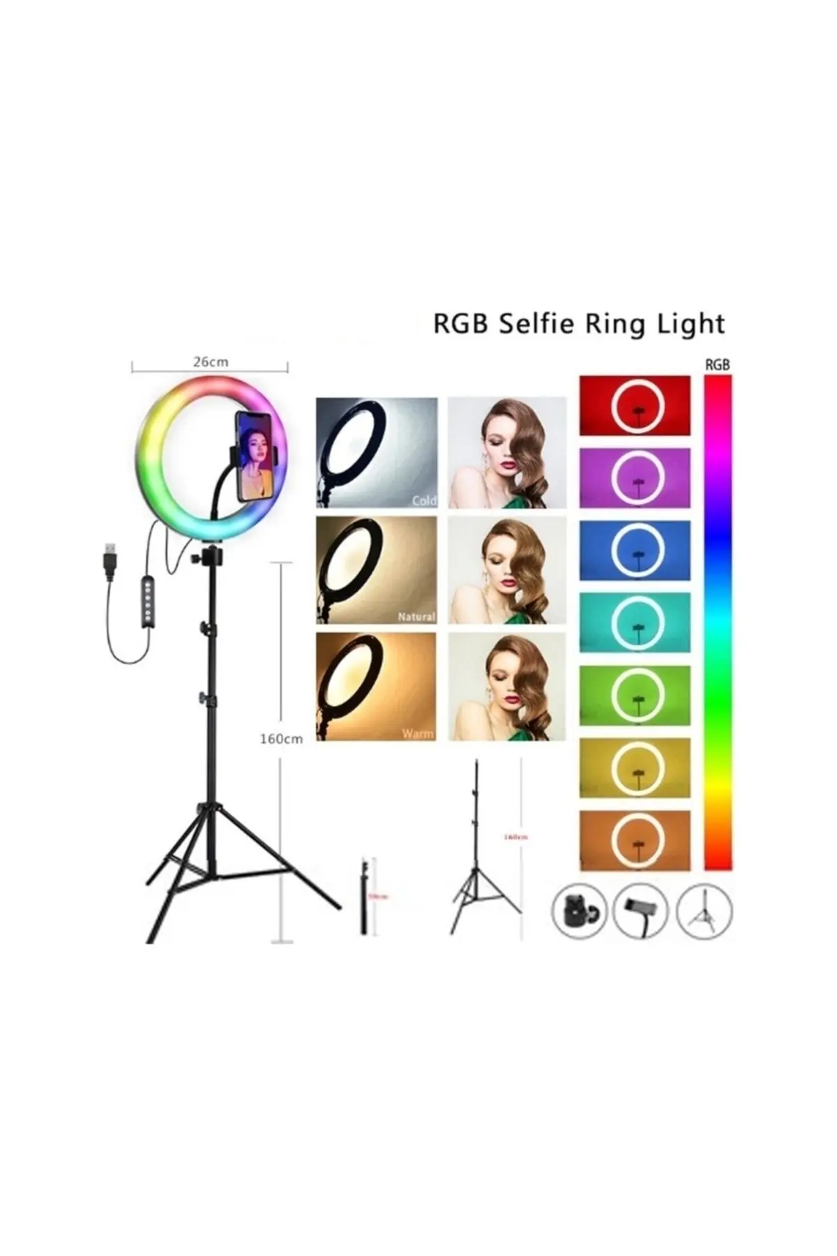 Rgb Renkli 10 inç Led Işık- 210 cm Tripod