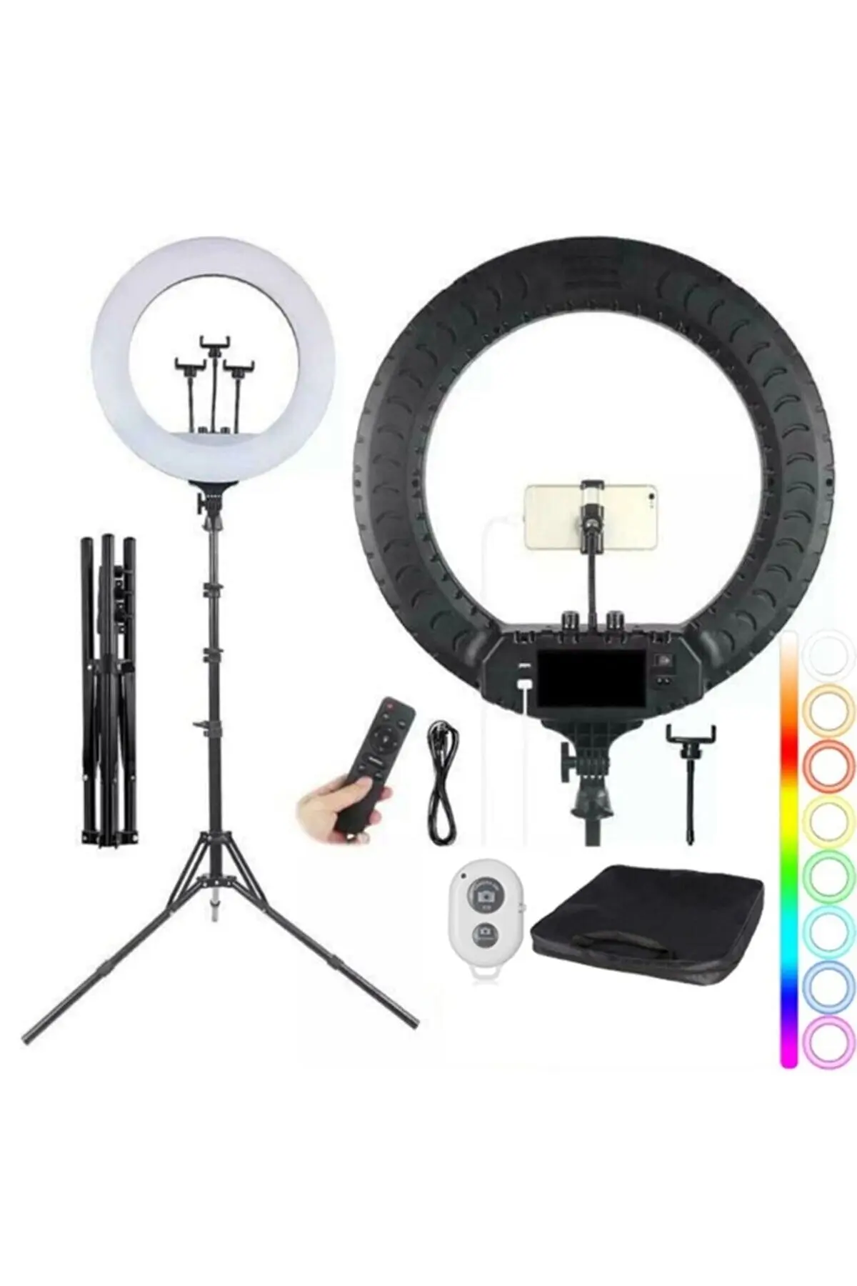 45 cm Rgb Işık, Kumanda Ve Çantalı -210 Cm Tripot Renkli Makyaj Tiktok Selfie Işığı Selfie Tripod