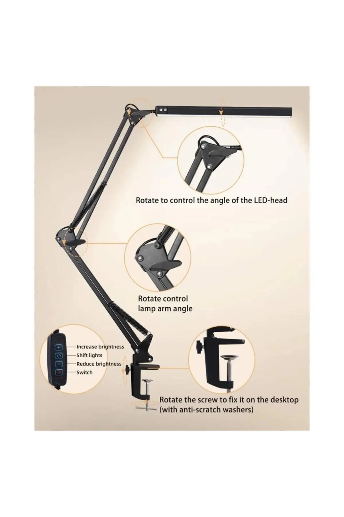 10W  led masa lambası teleskopik kitap okuma ofis çalıma masası led ışık akrobatik kol