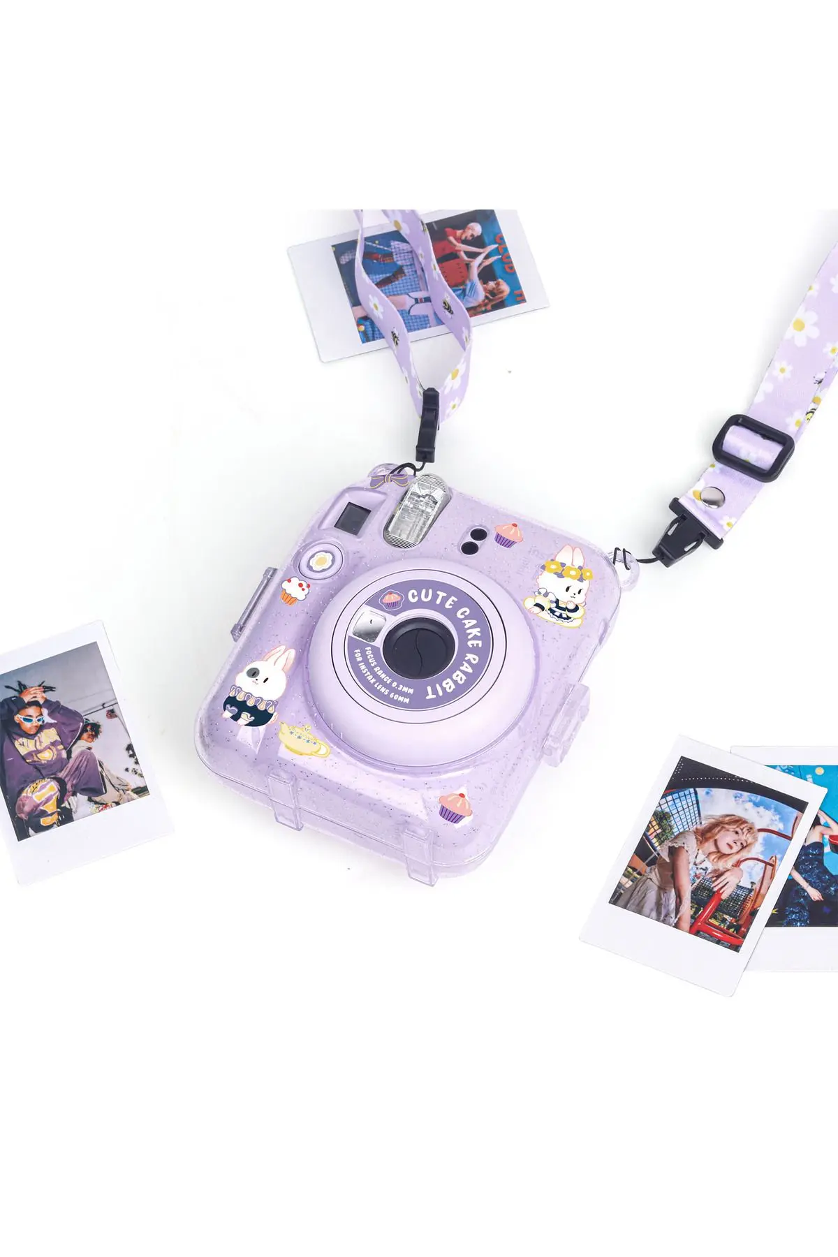 Instax mini 12 Lila Fotoğraf Makinesi-10'lu Film-Kıskaçlı Stand-PVC Albüm ve Simli Pleksi Kılıf Seti