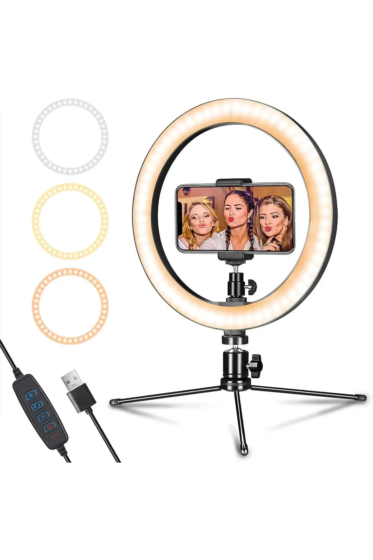 Tripodlu Youtuber Selfie Led Işıklı Masaüstü 10inç Tripod (26 CM) Kuaför Makyaj Işığı Tiktok Işığı