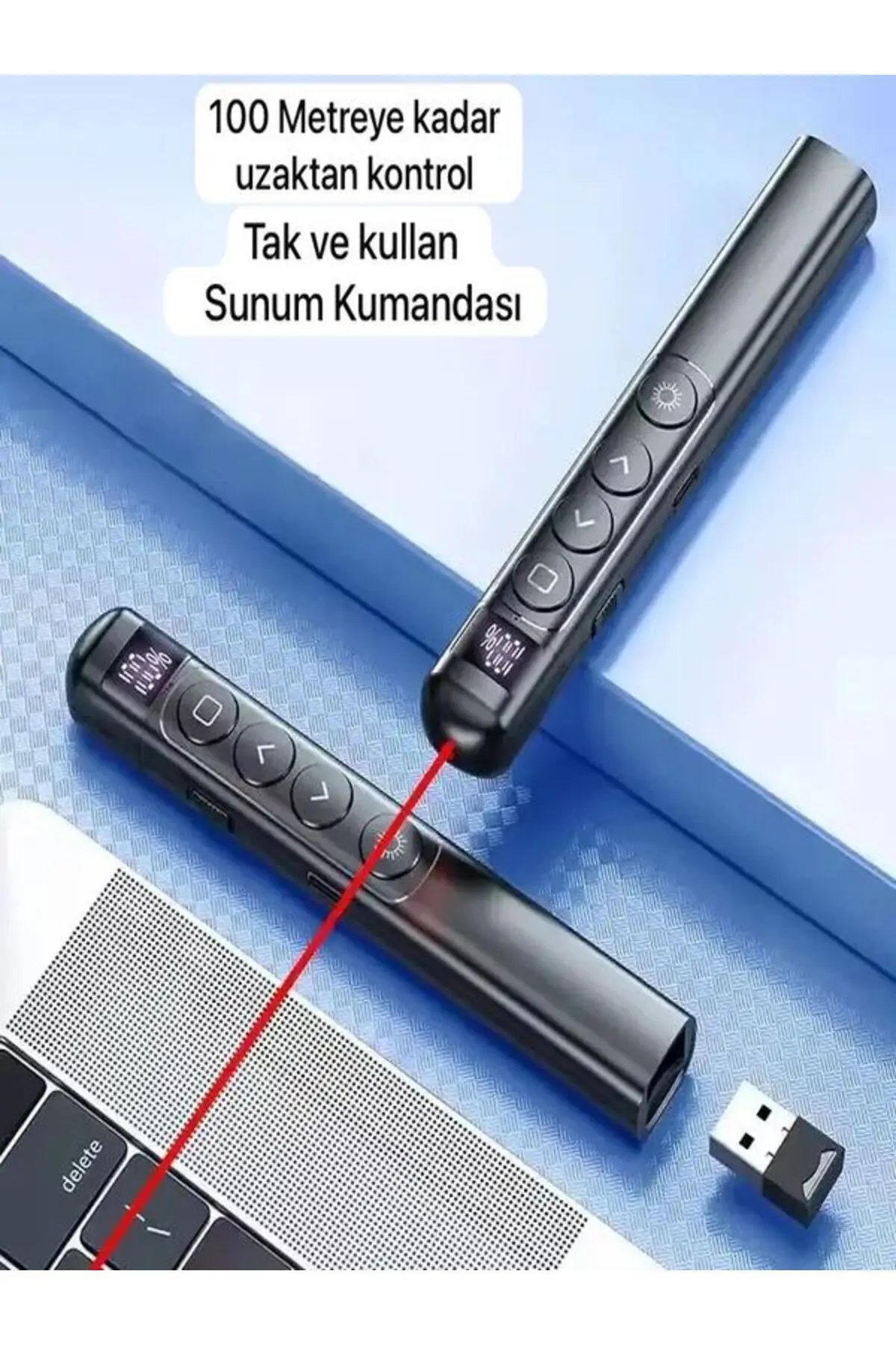 Şarjlı Dijital Göstergeli Lazer Sunum Kumandası Kablosuz Sunum Kalemi Presenter