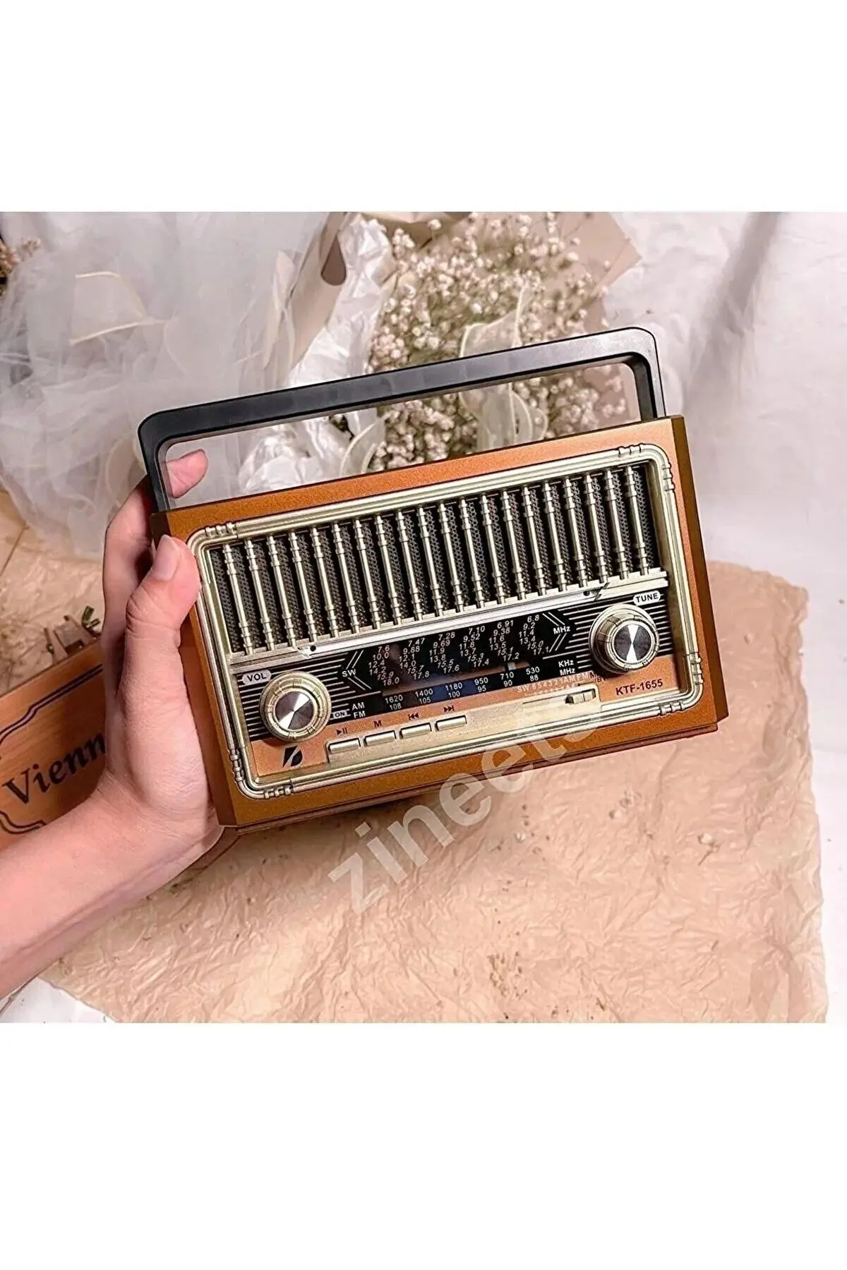 Hediye Seti Nostaljik Radyo Fm Ahşap Görünümlü Bluetooth Hoparlör Ahşap Renk Ve Akıllı Saat