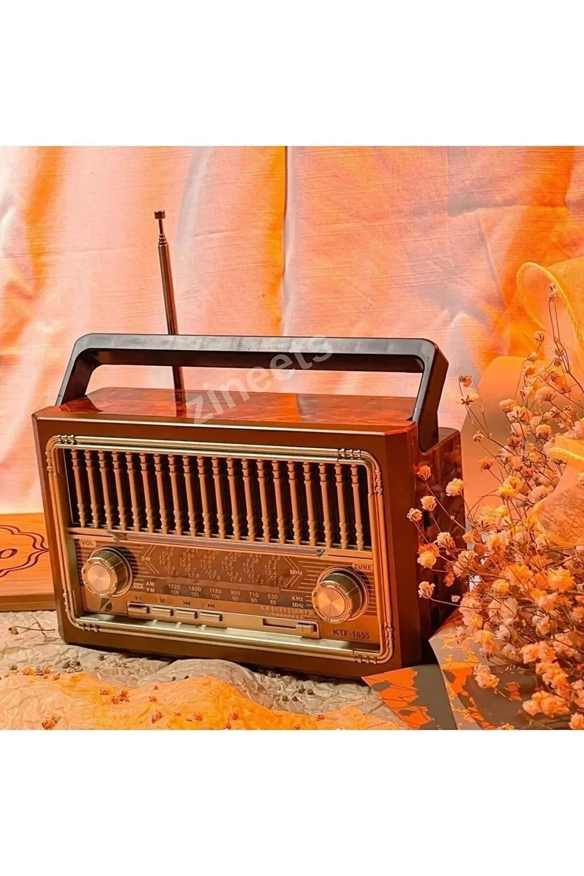 Nostaljik Radyo Fm Ahşap Görünümlü Bluetooth Hoparlör Ahşap Renk Vintage Işıklı Usb Sd