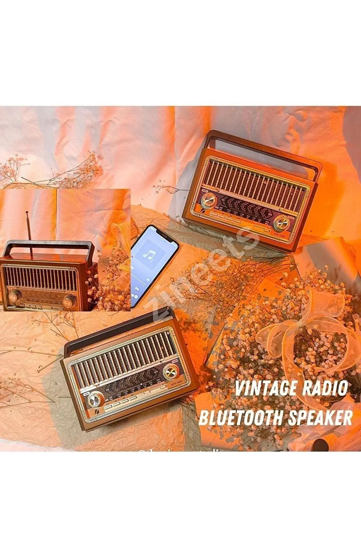 Nostaljik Radyo Fm Ahşap Görünümlü Bluetooth Hoparlör Ahşap Renk Vintage Işıklı Usb Sd