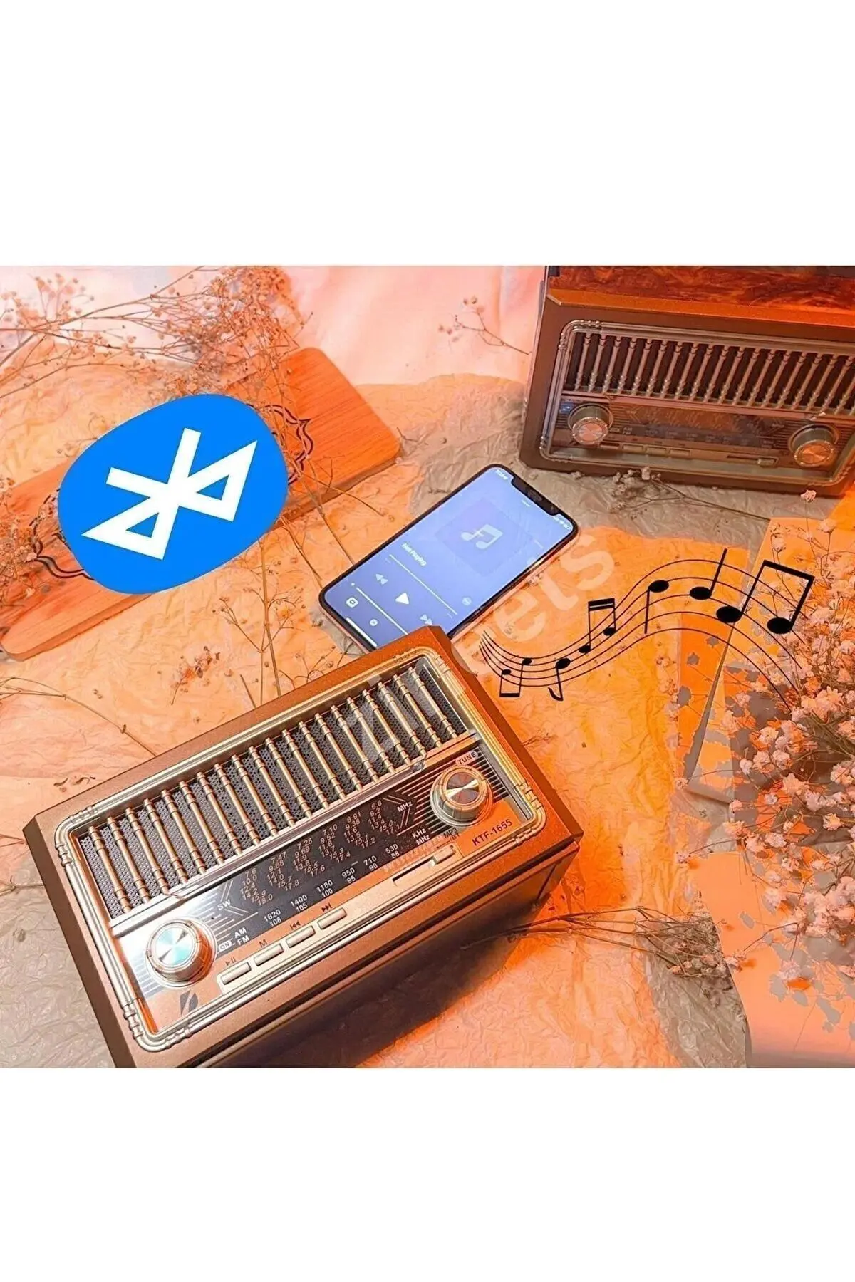 Nostaljik Radyo Fm Ahşap Görünümlü Bluetooth Hoparlör Ahşap Renk Vintage Işıklı Usb Sd