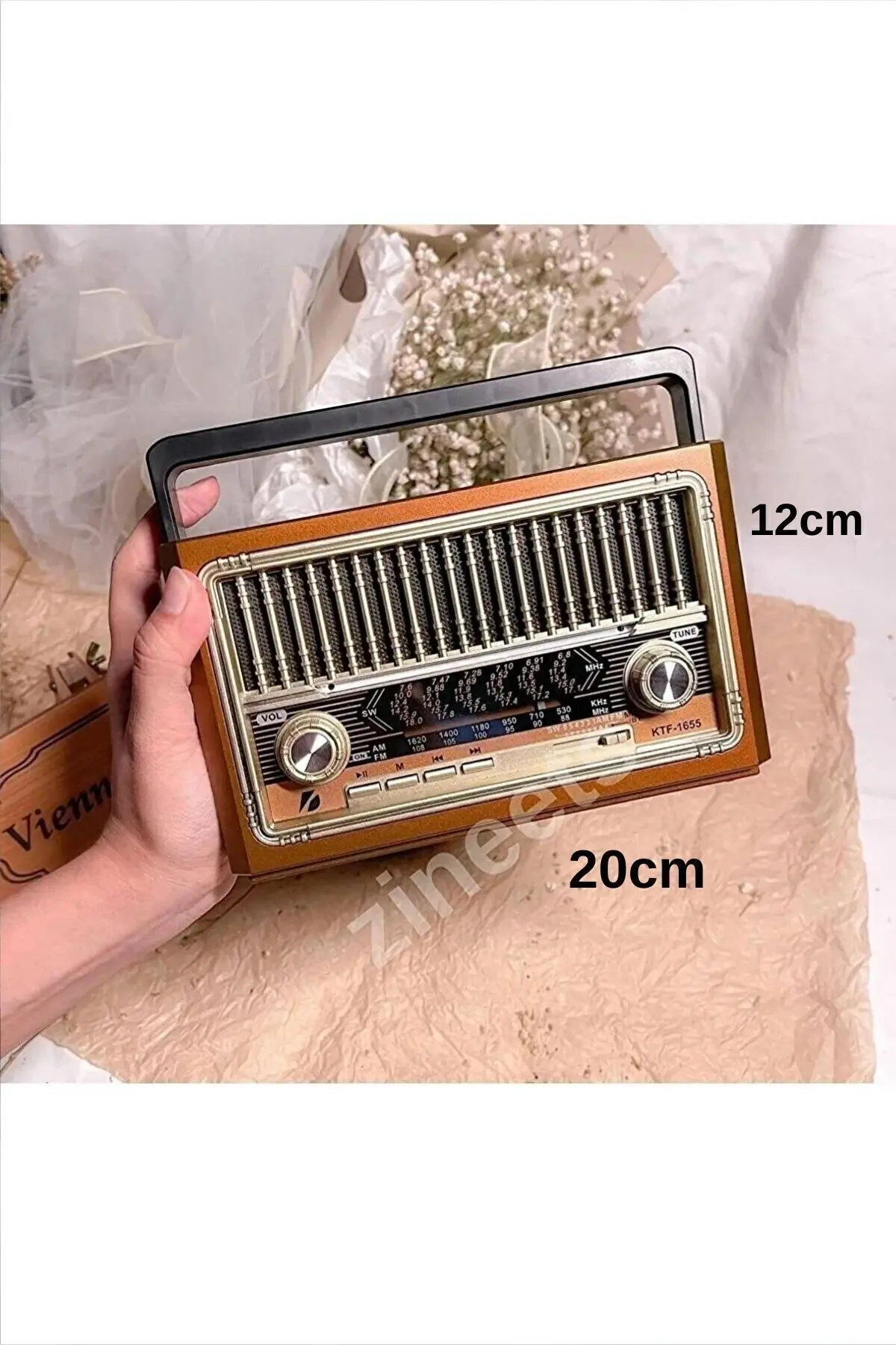 Nostaljik Radyo Fm Ahşap Görünümlü Bluetooth Hoparlör Ahşap Renk Vintage Işıklı Usb Sd
