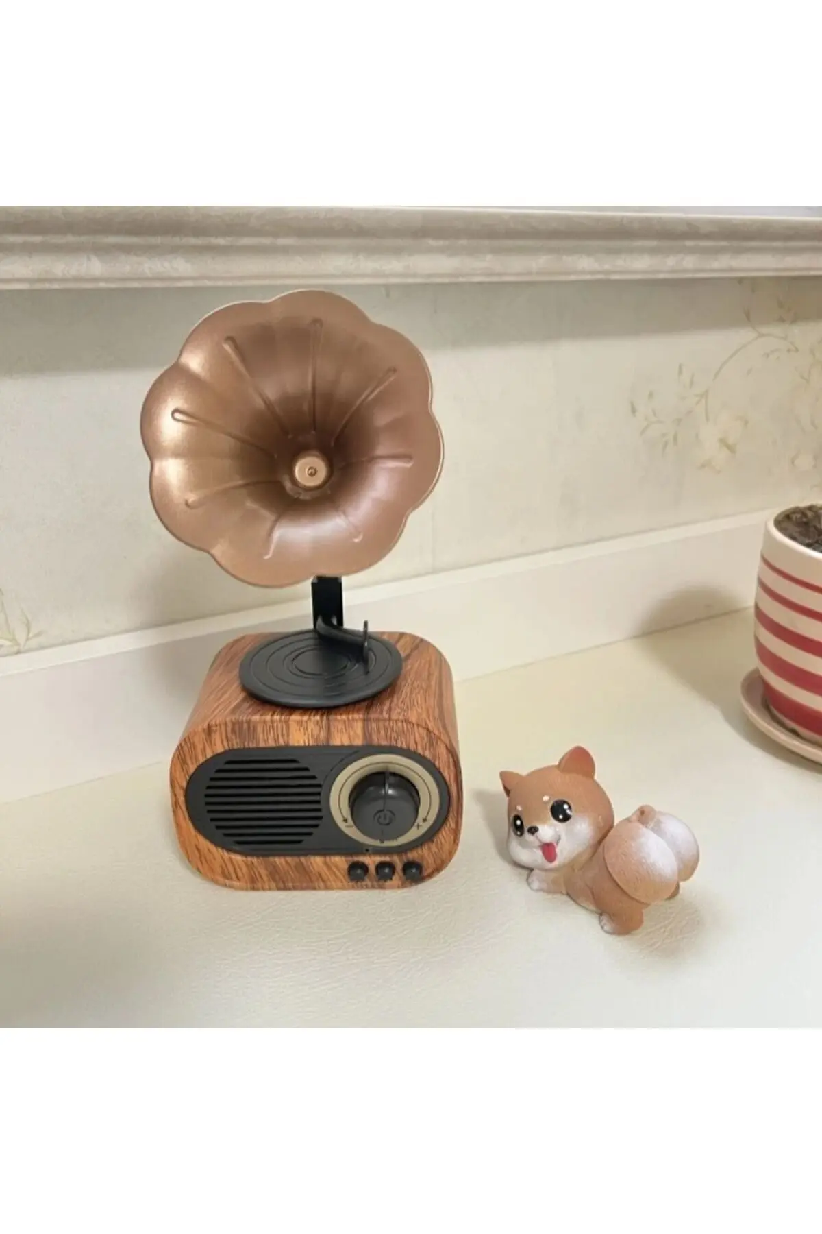 Nostaljik Radyo Fm Ahşap Görünümlü Bluetooth Hoparlör Gramafonlu