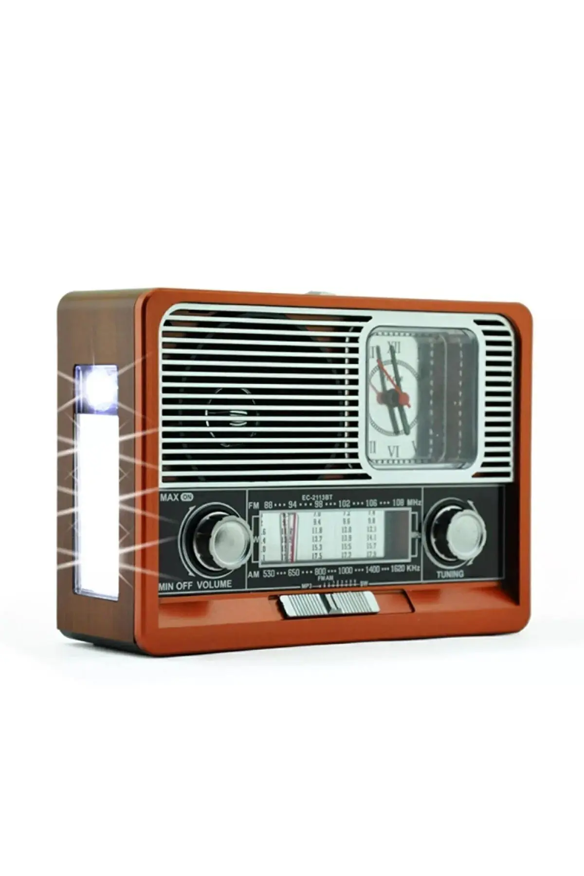 Nostaljik Radyo FM Ahşap Görünümlü Bluetooth Hoparlör Ahşap Renk Vintage Saatli IŞIKLI USB SD