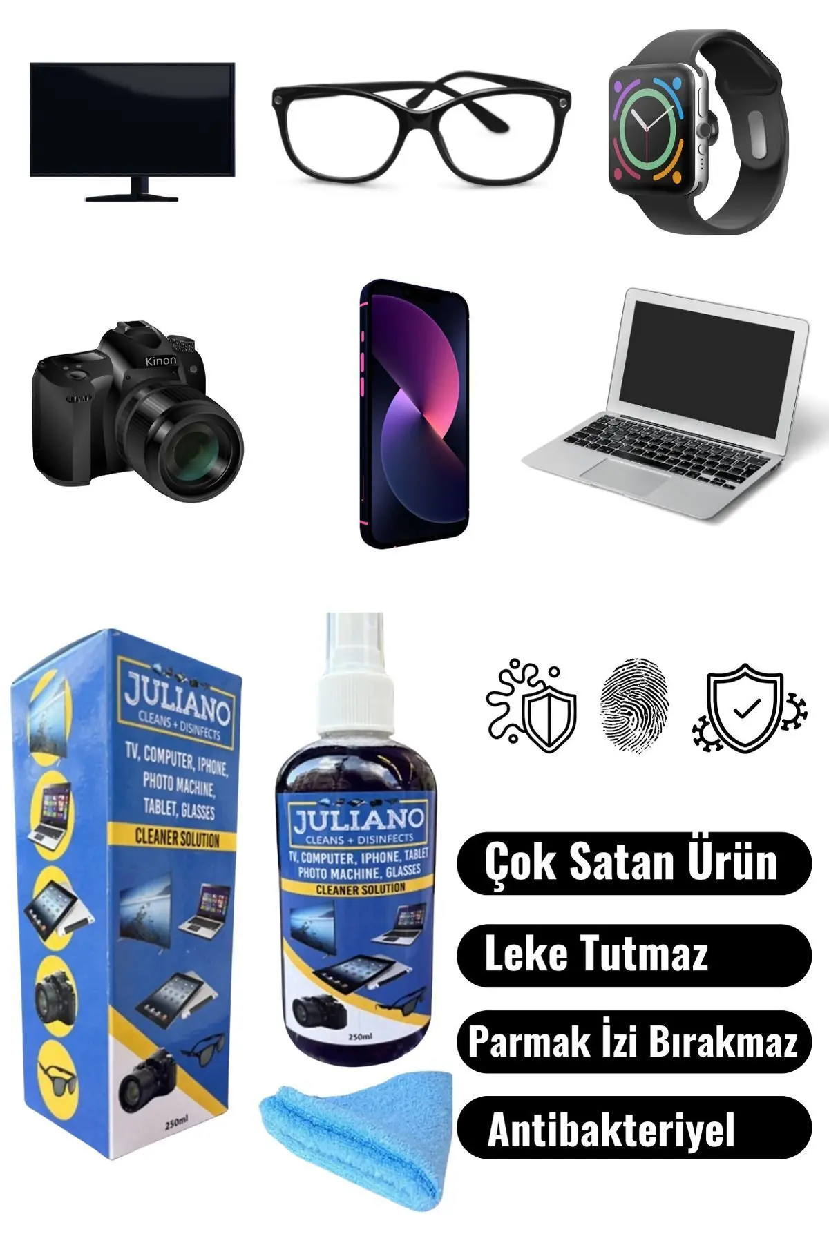 Tv Ekran Temizleme Spreyi Mikrofiber Temizleyici Bez Hediye (150 ML)