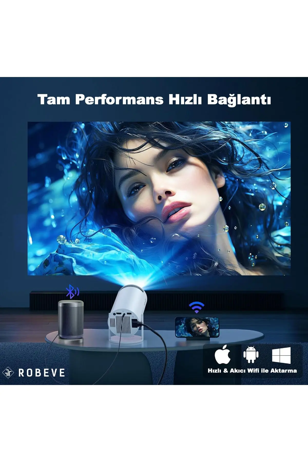 Mini Projeksiyon Taşınabilir Projeksiyon Cihazı HD Projeksiyon Cihazı Android TV Projeksiyon