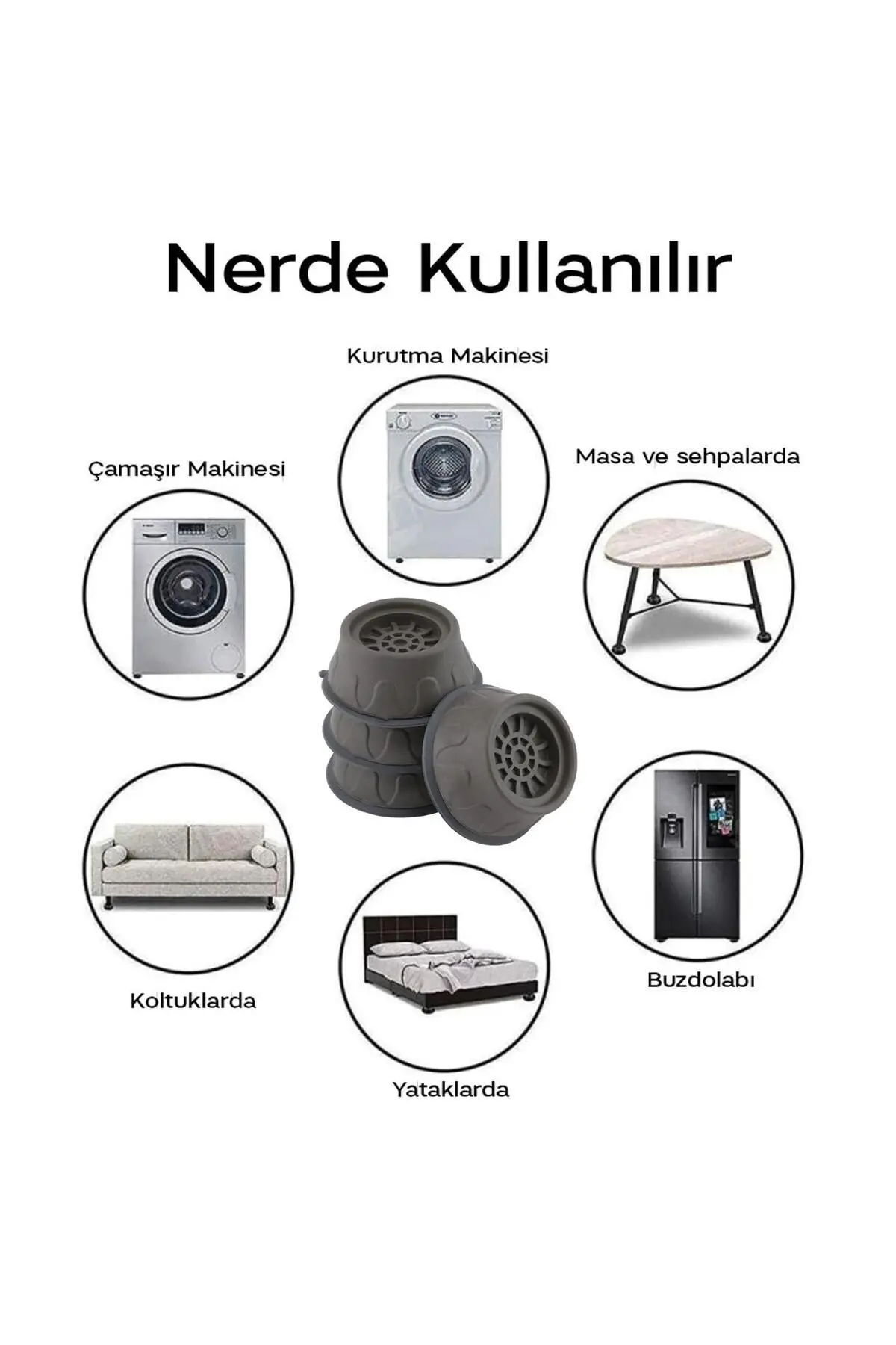 Çamaşır Buzdolabı Makinası Beyaz Eşya Titreşim Önleyici Yükseltici Ayağı Altlığı Ayaklığı 4 Adet