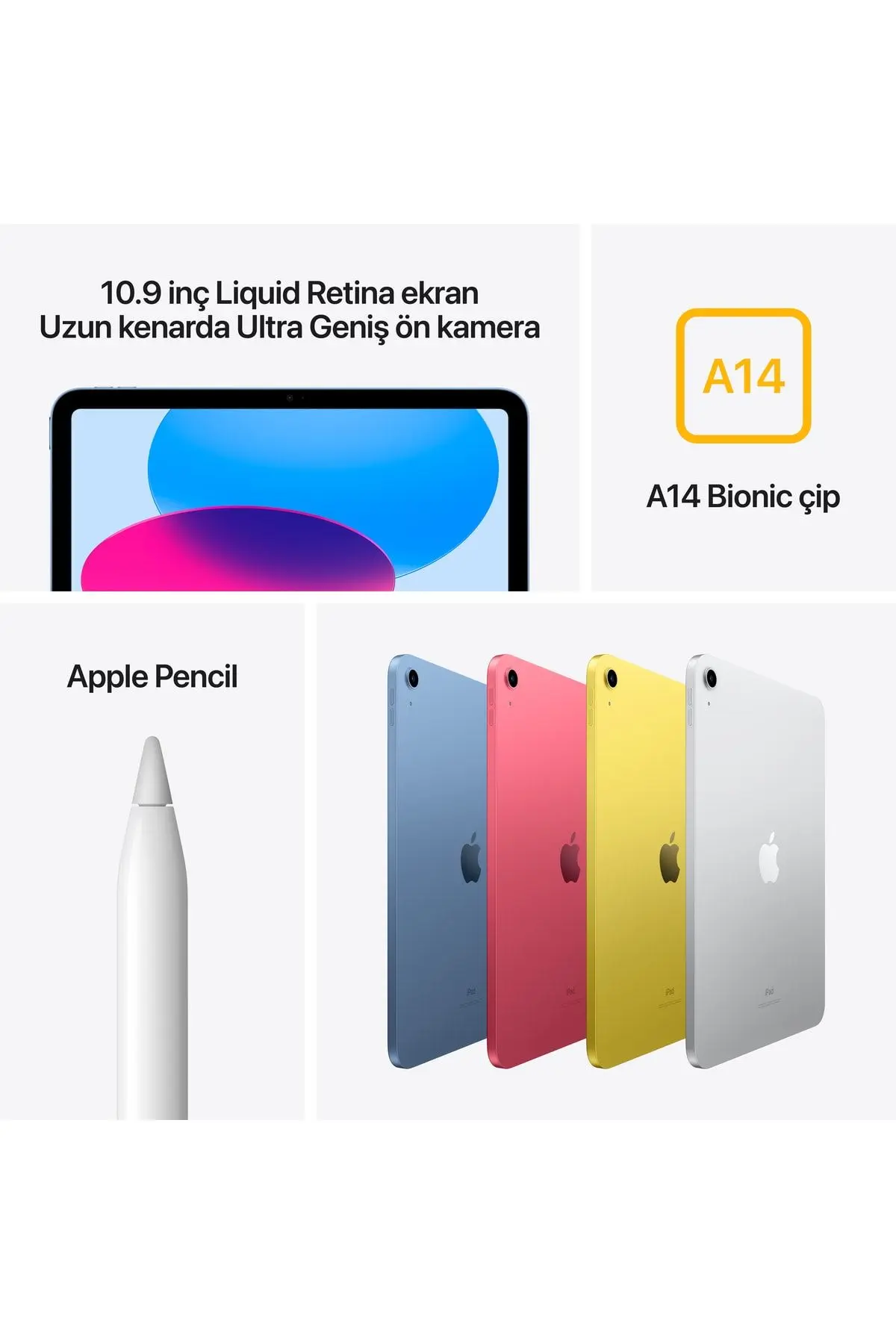 iPad 10. Nesil 256 GB 10.9" Wi-Fi Gümüş Tablet (Apple Türkiye Garantili)