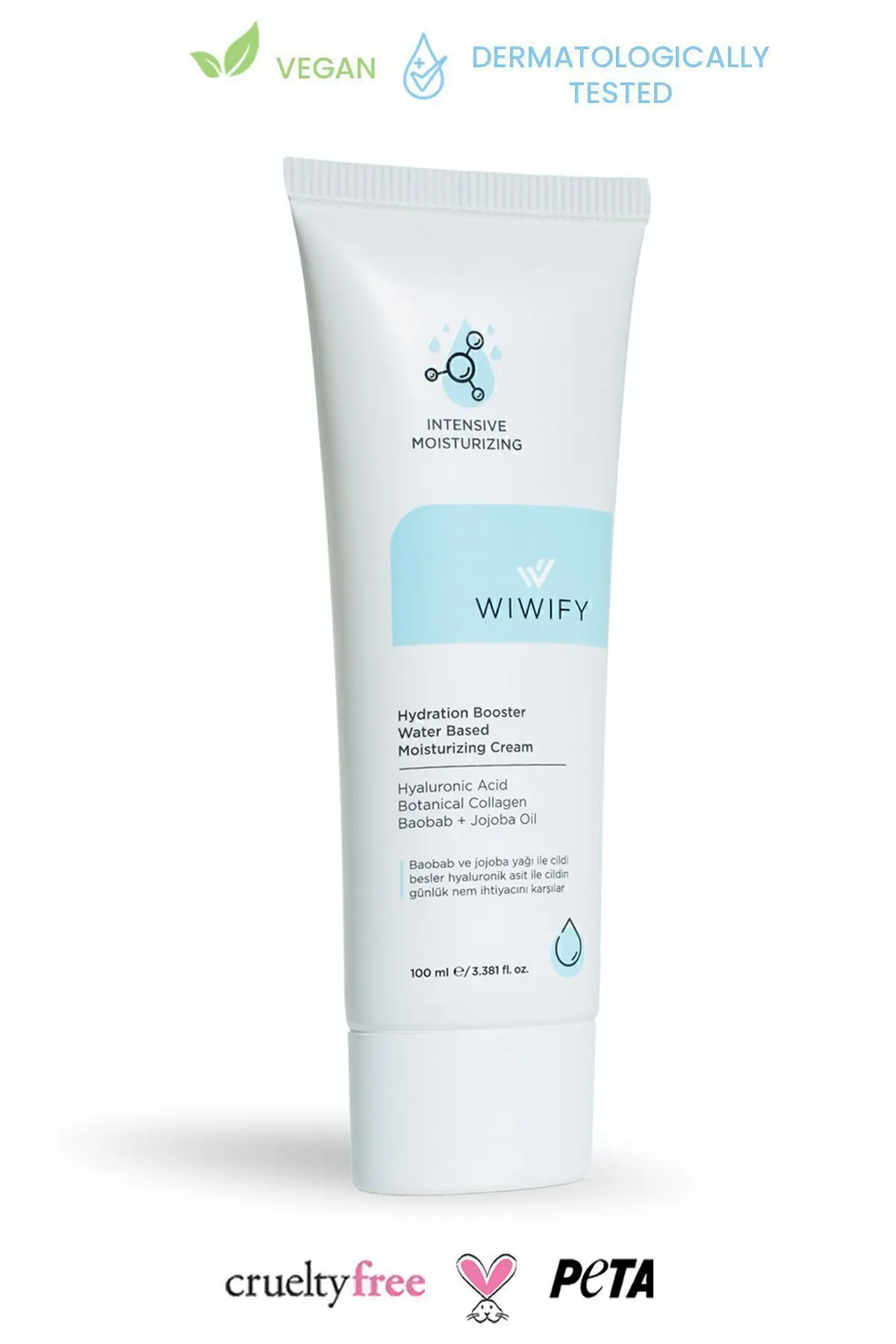 WIWIFY Su Bazlı Yoğun Nemlendirici Yüz Kremi 100 ml Tüm Cilt Tipleri 24 Saat Etkili