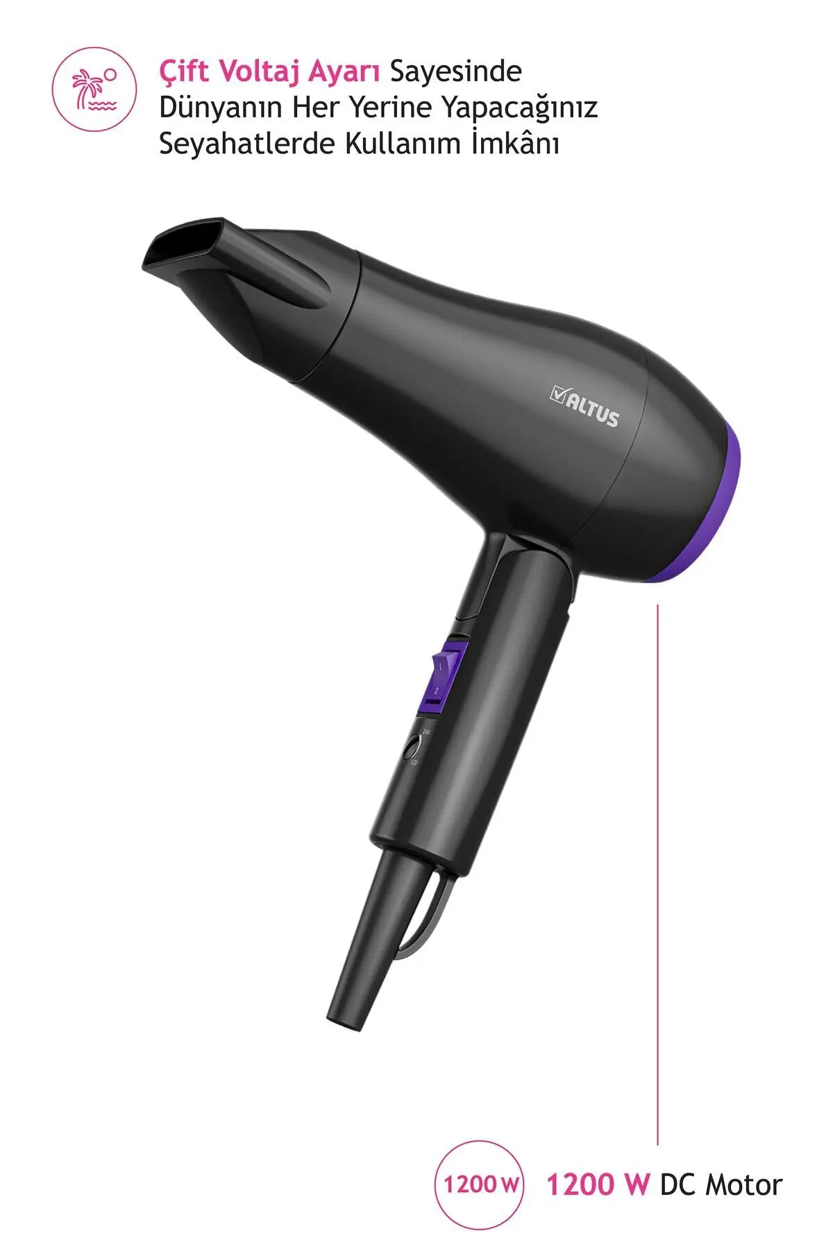 Yok Al 885 Katlanılabilir Mini Saç Kurutma Makinesi Yok 50 Hz / 60 Hz 1200 W 2 Kademeli 2 Yıl 2 Kad