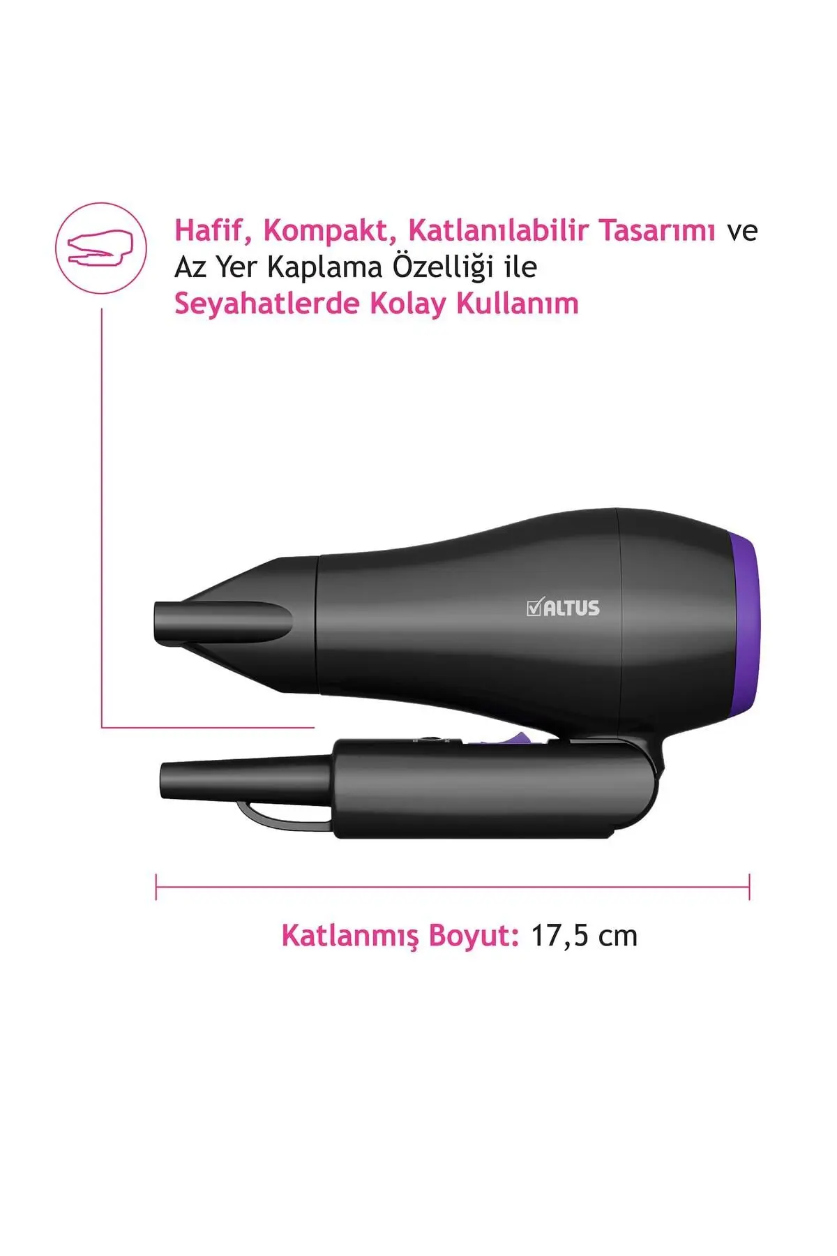 Yok Al 885 Katlanılabilir Mini Saç Kurutma Makinesi Yok 50 Hz / 60 Hz 1200 W 2 Kademeli 2 Yıl 2 Kad