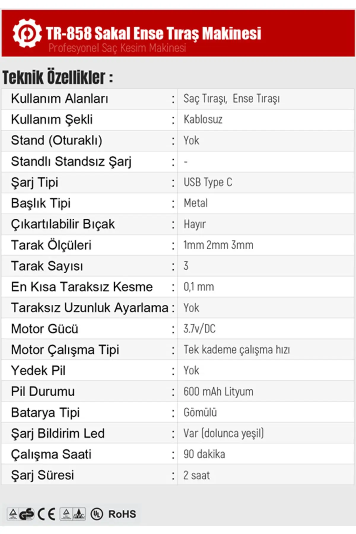 TR-858 Saç-Sakal-Ense Tıraş Makinesi