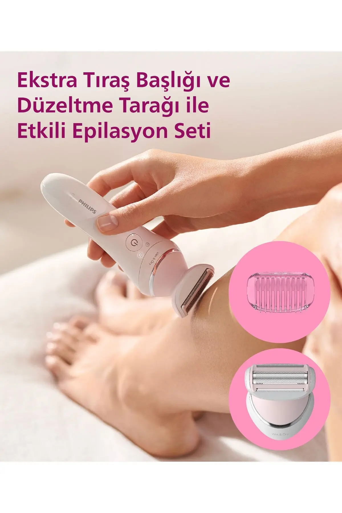 BRE720/05 Epilatör (Yüz+Koltuk altı+Bikini Bölgesi+Bacak)Islak Ve Kuru,Işıklı,Kablosuz
