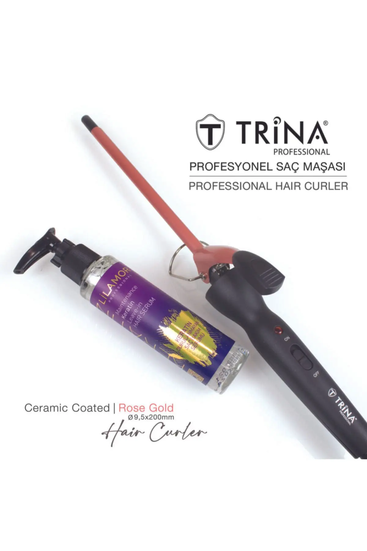 Afro Dalga 9.5mm Gold Seramik Maşa - 20cm.ekstra Uzun Başlık - Kıvırcık Saç Maşası