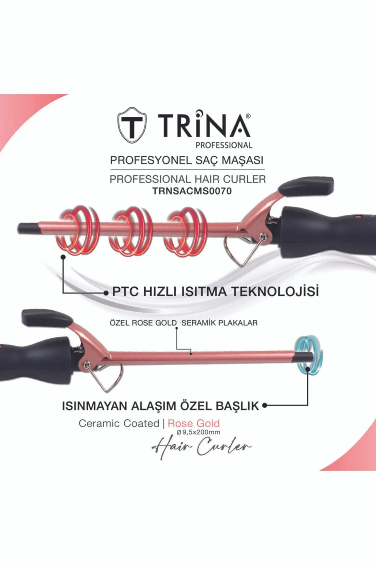 Afro Dalga 9.5mm Gold Seramik Maşa - 20cm.ekstra Uzun Başlık - Kıvırcık Saç Maşası