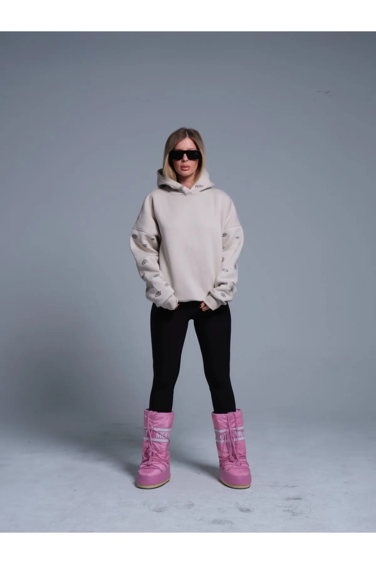 Bej Oversıze Eye Sweatshırt