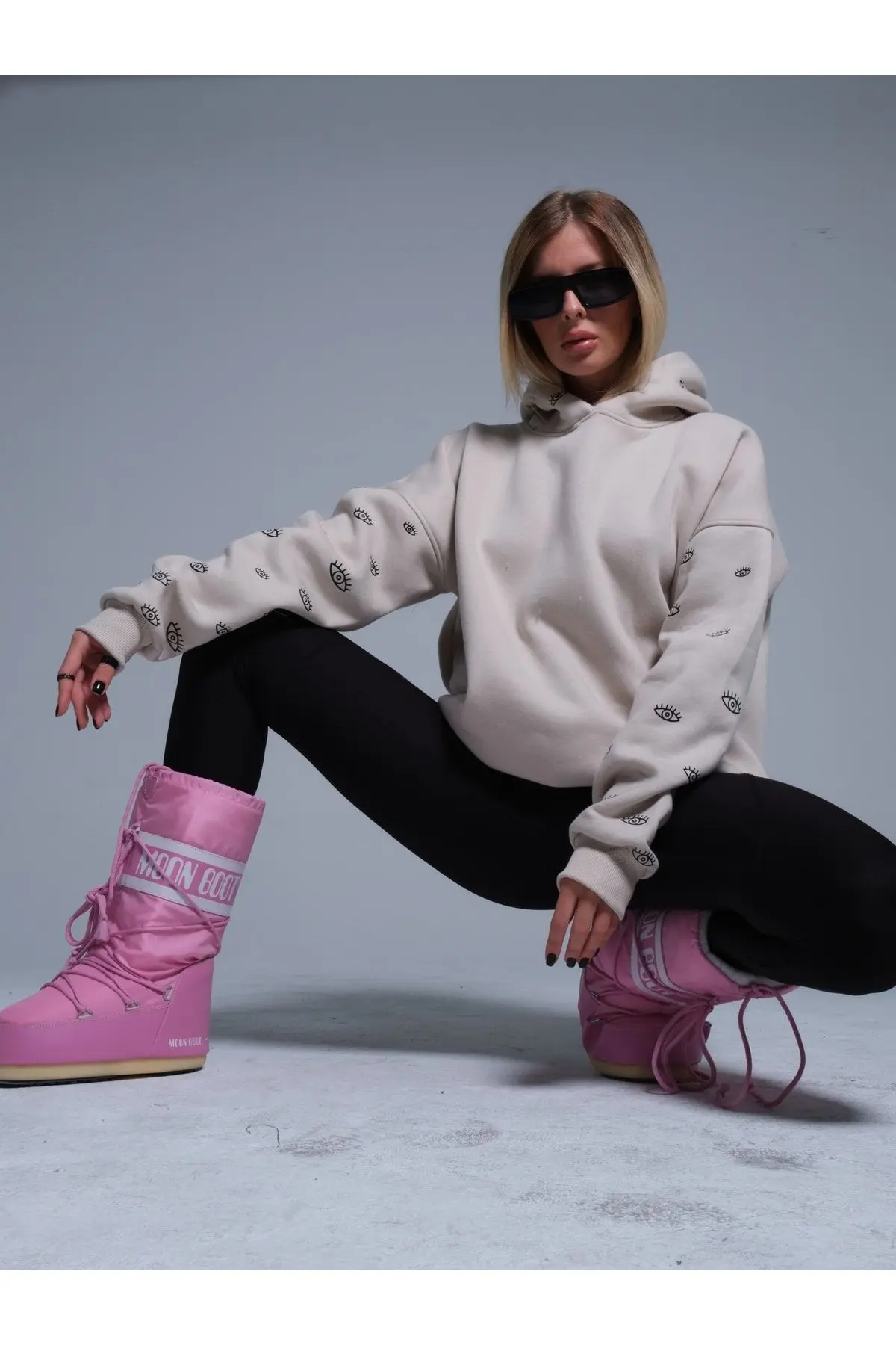 Bej Oversıze Eye Sweatshırt