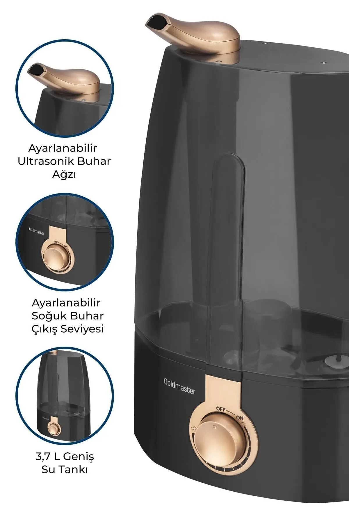 Nemo Ultrasonik Sessiz 3,7l Su Tankı 12 Saat Kesintisiz Buhar Veren Hava Nemlendirme Cihazı