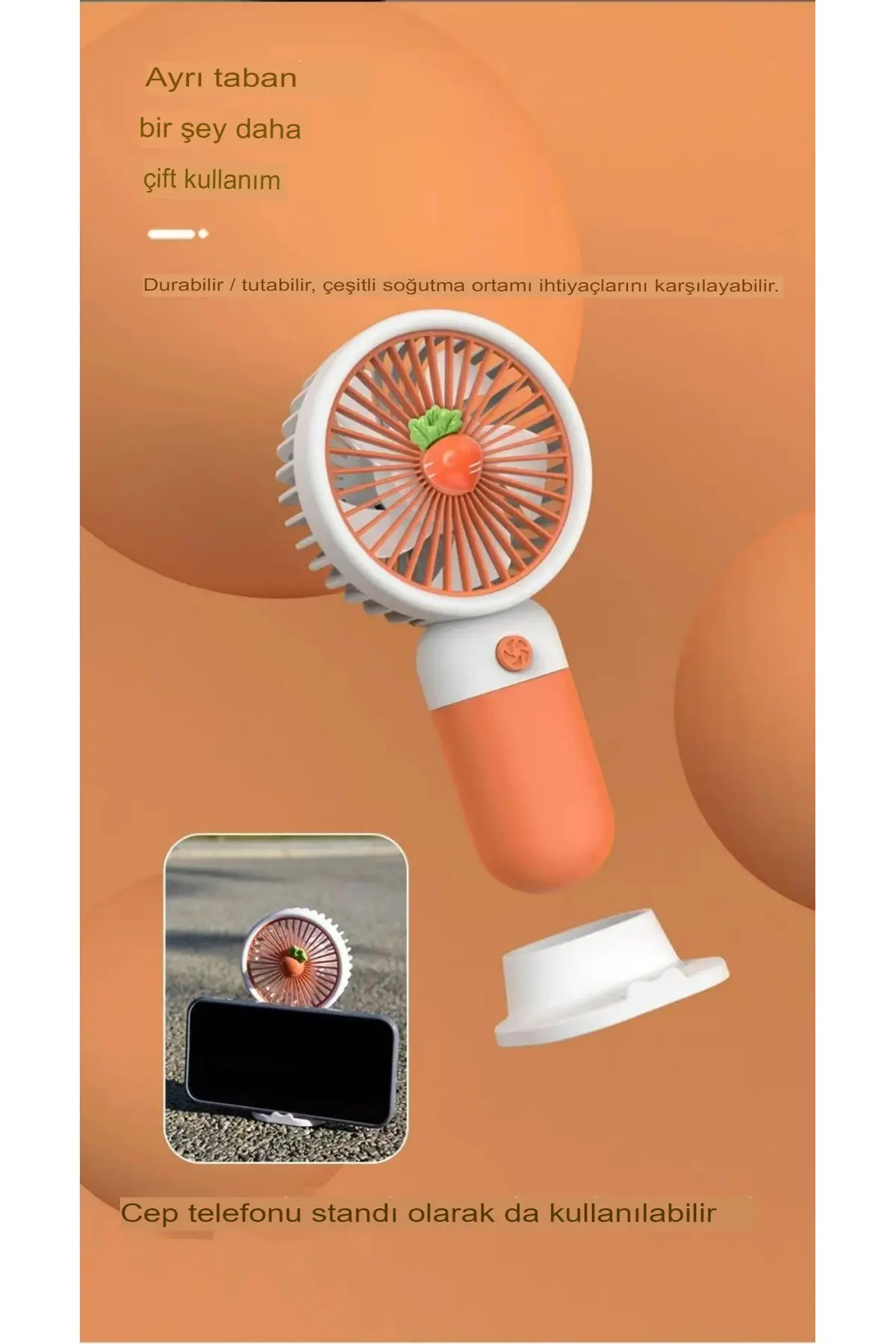 Meyveli Masa Standlı Model Şarjlı El Fanı Serinletici Taşınabilir Fan