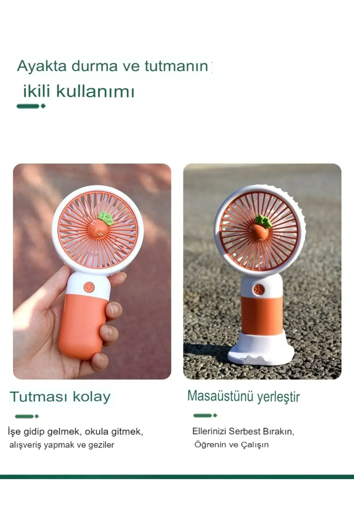 Meyveli Masa Standlı Model Şarjlı El Fanı Serinletici Taşınabilir Fan