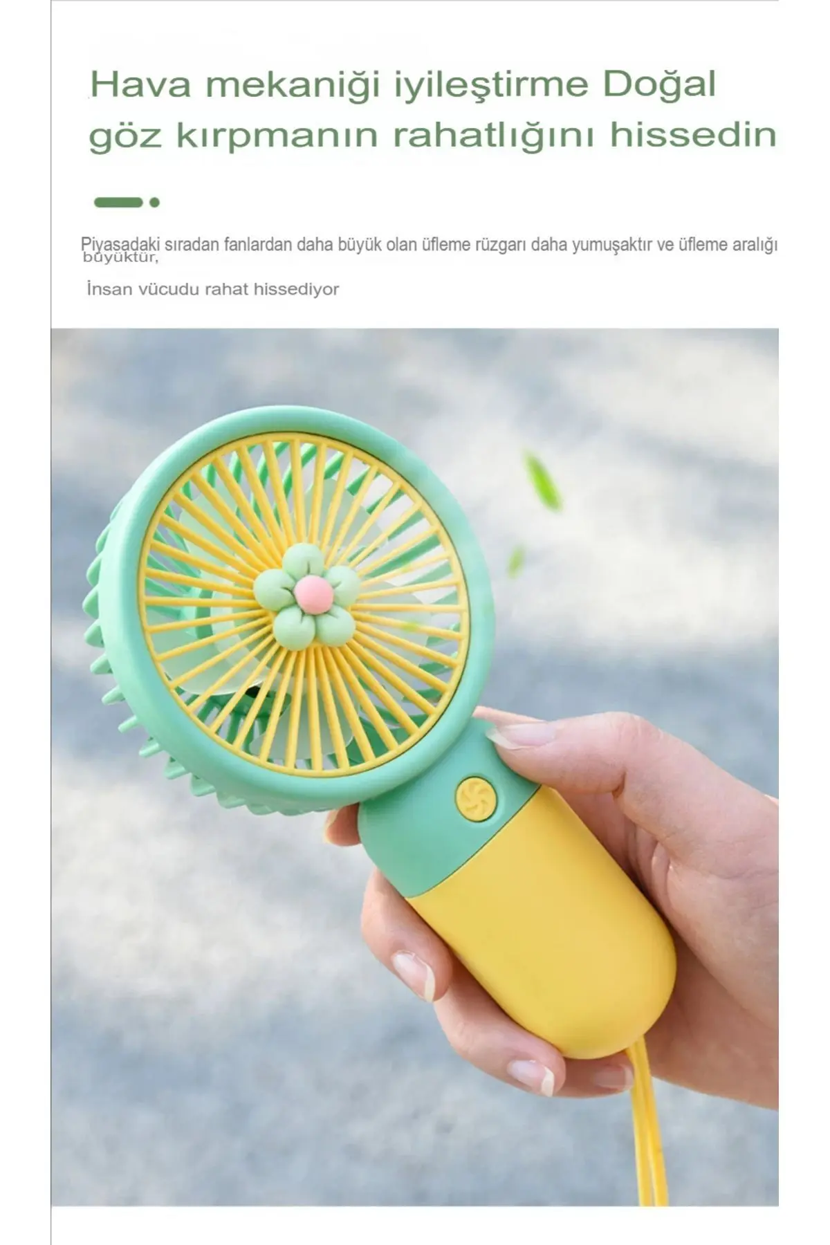 İpli El Fanı Papatyalı Model Şarjlı Fan Vantilatör Serinletici Taşınabilir