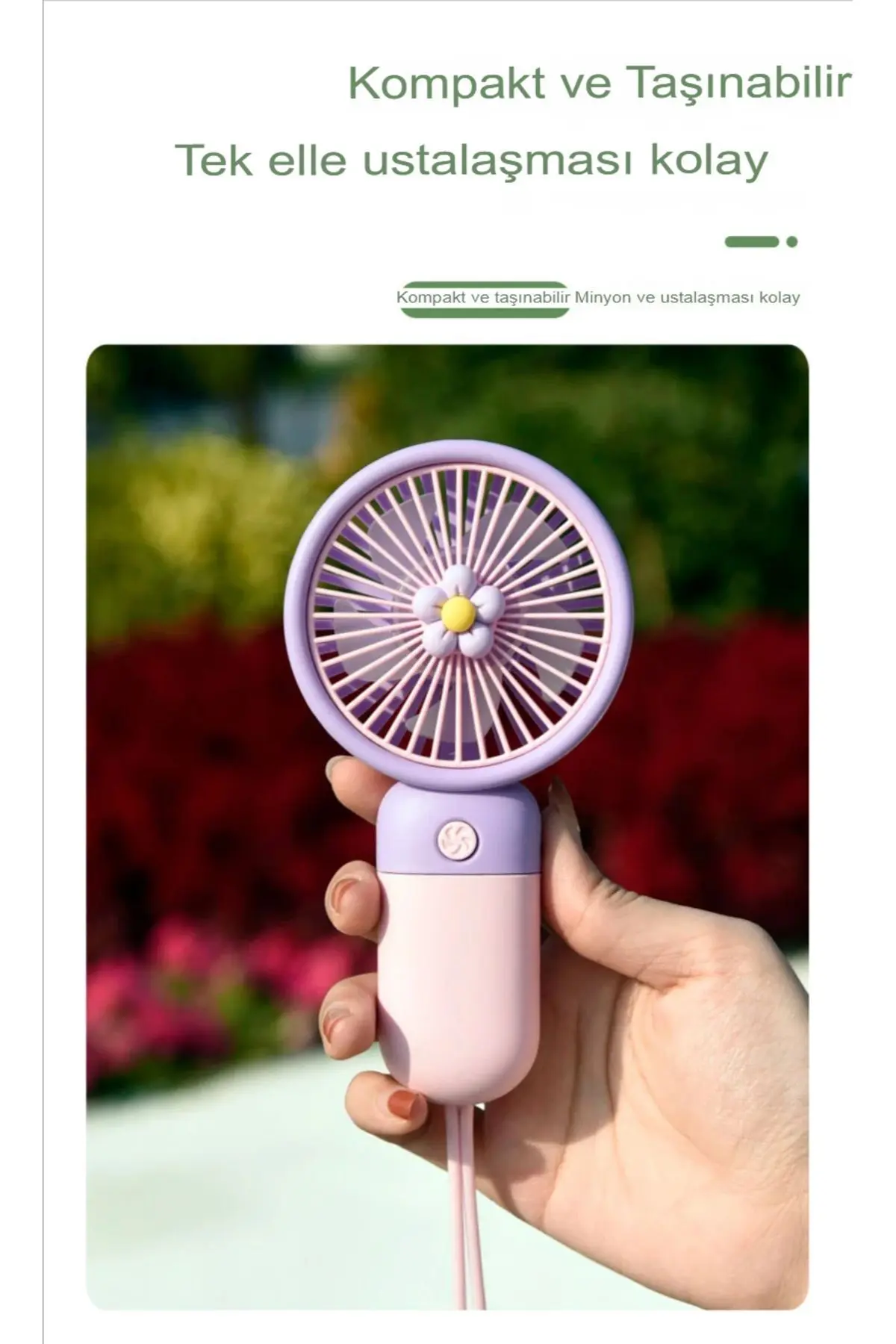 İpli El Fanı Papatyalı Model Şarjlı Fan Vantilatör Serinletici Taşınabilir
