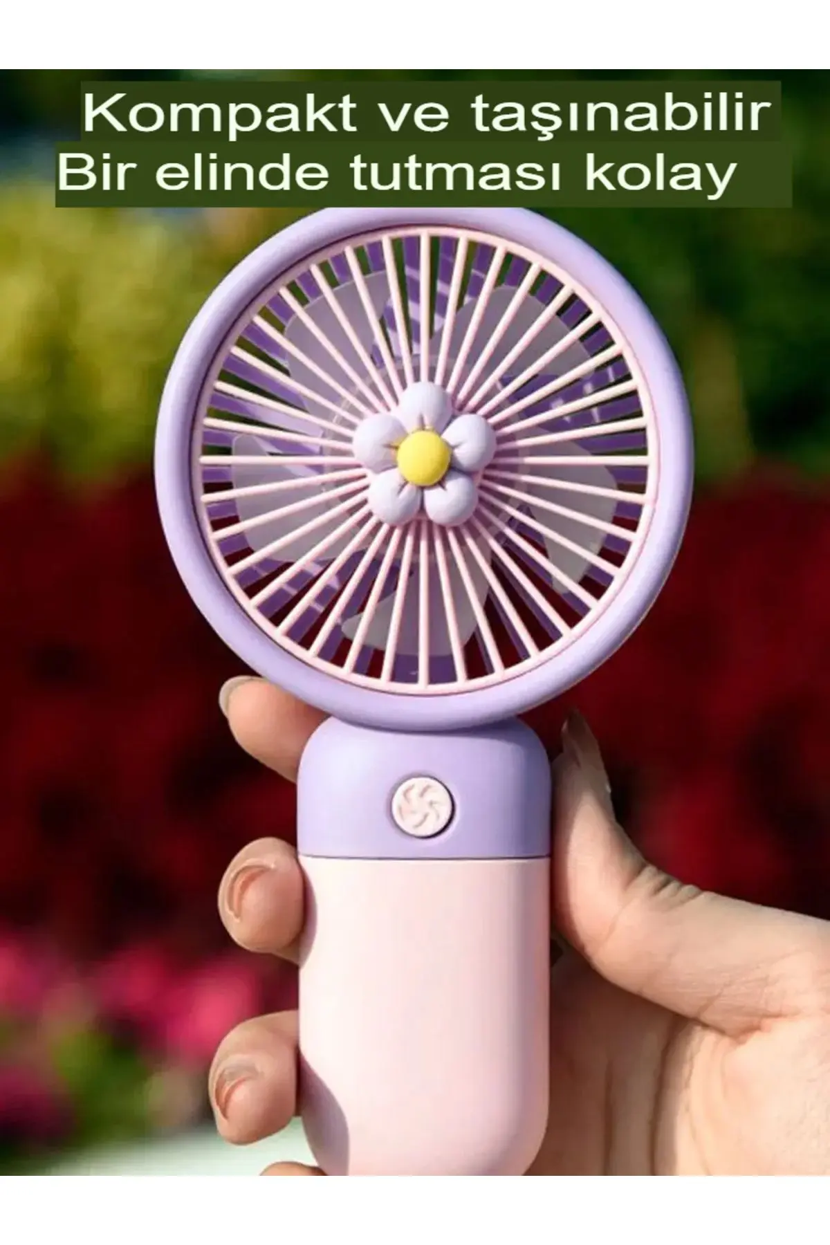 İpli El Fanı Papatyalı Model Şarjlı Fan Vantilatör Serinletici Taşınabilir