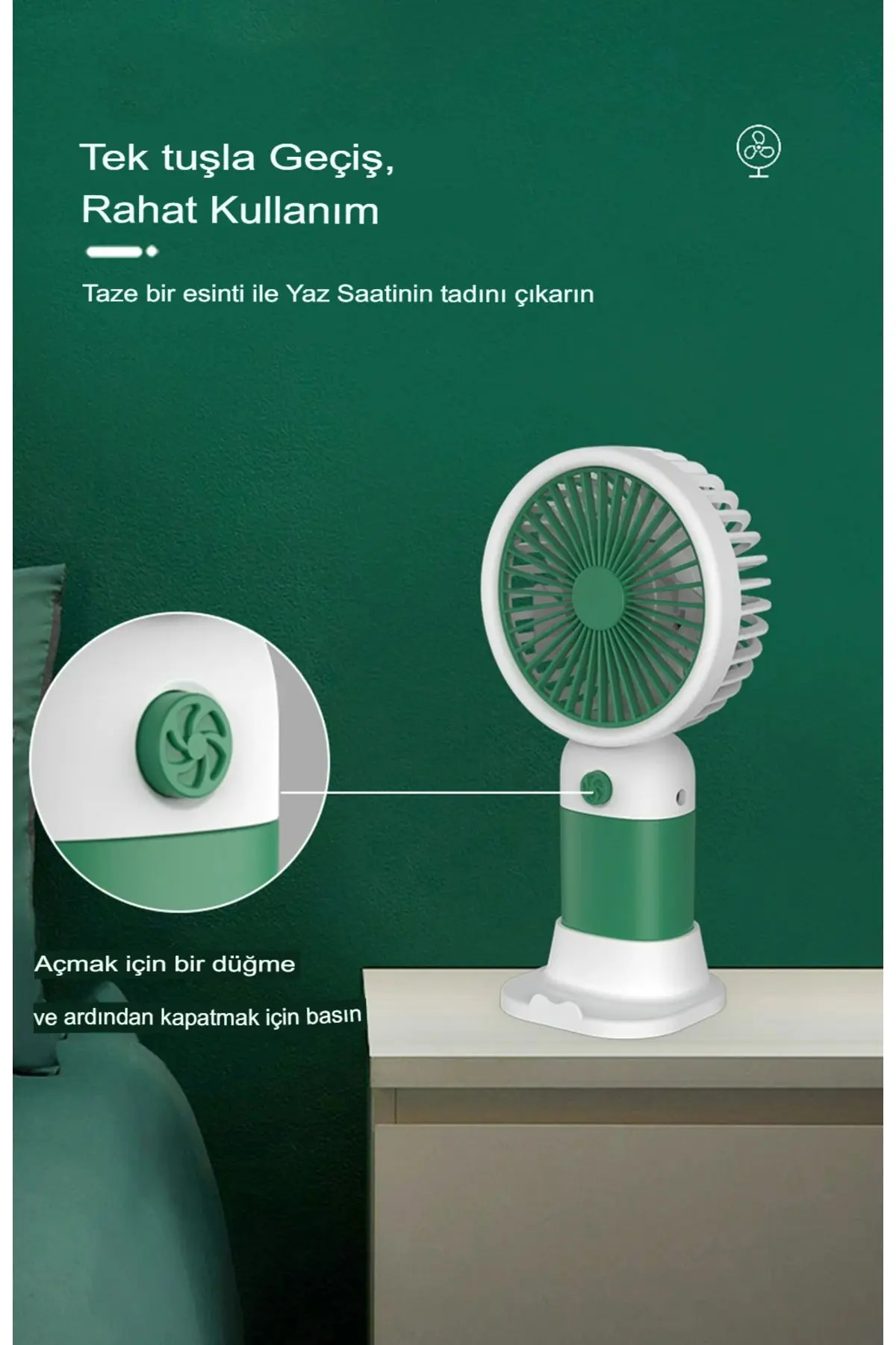 Meyveli Masa Standlı Model Şarjlı El Fanı Serinletici Taşınabilir Fan