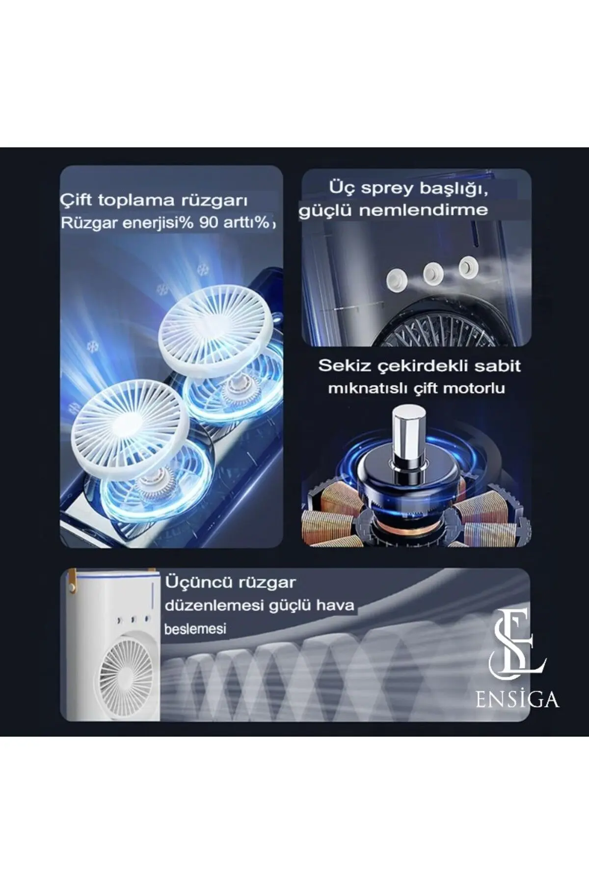 Şarjlı Su Püskürtmeli Iki Pervaneli Serinletici Vantilatör Döner Kumandalı Masa Kamp Ofis Ev Fanı