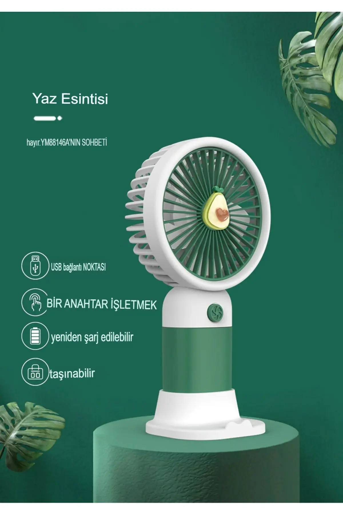Meyveli Masa Standlı Model Şarjlı El Fanı Serinletici Taşınabilir Fan